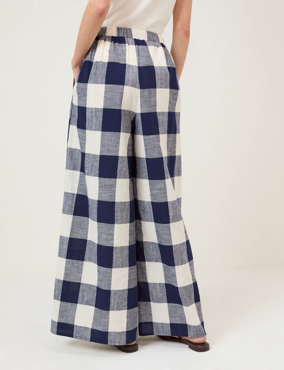 Navy Gingham Wide Leg Trousers - Image 6