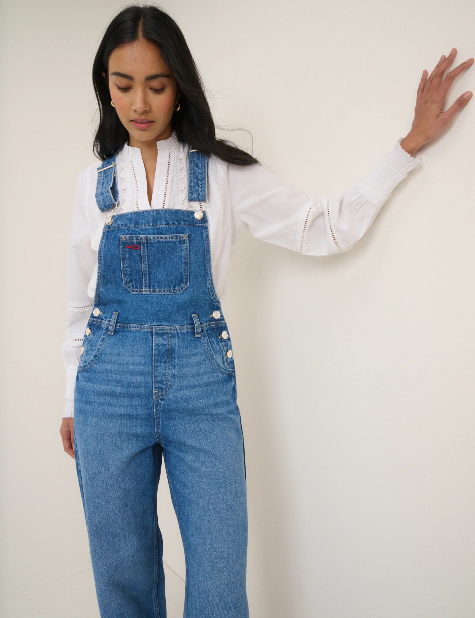 Mid Blue Denim Straight Leg Dungarees - Image 3