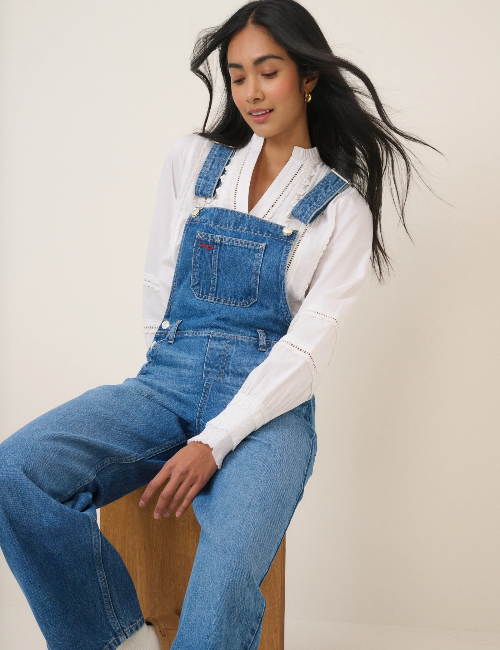 Mid Blue Denim Straight Leg Dungarees - Image 5