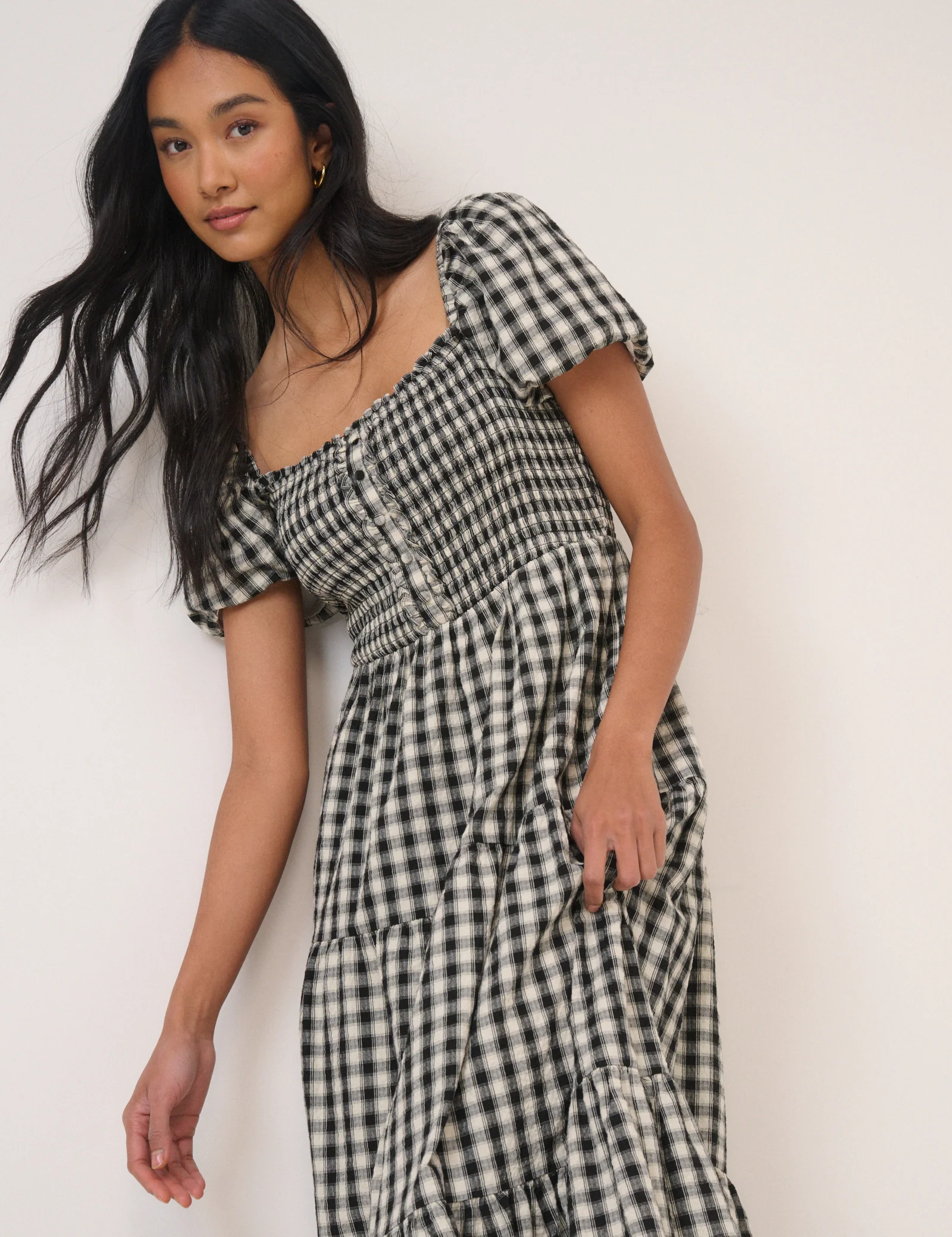 Black Gingham Tiered Joss Midi Dress - Image 2