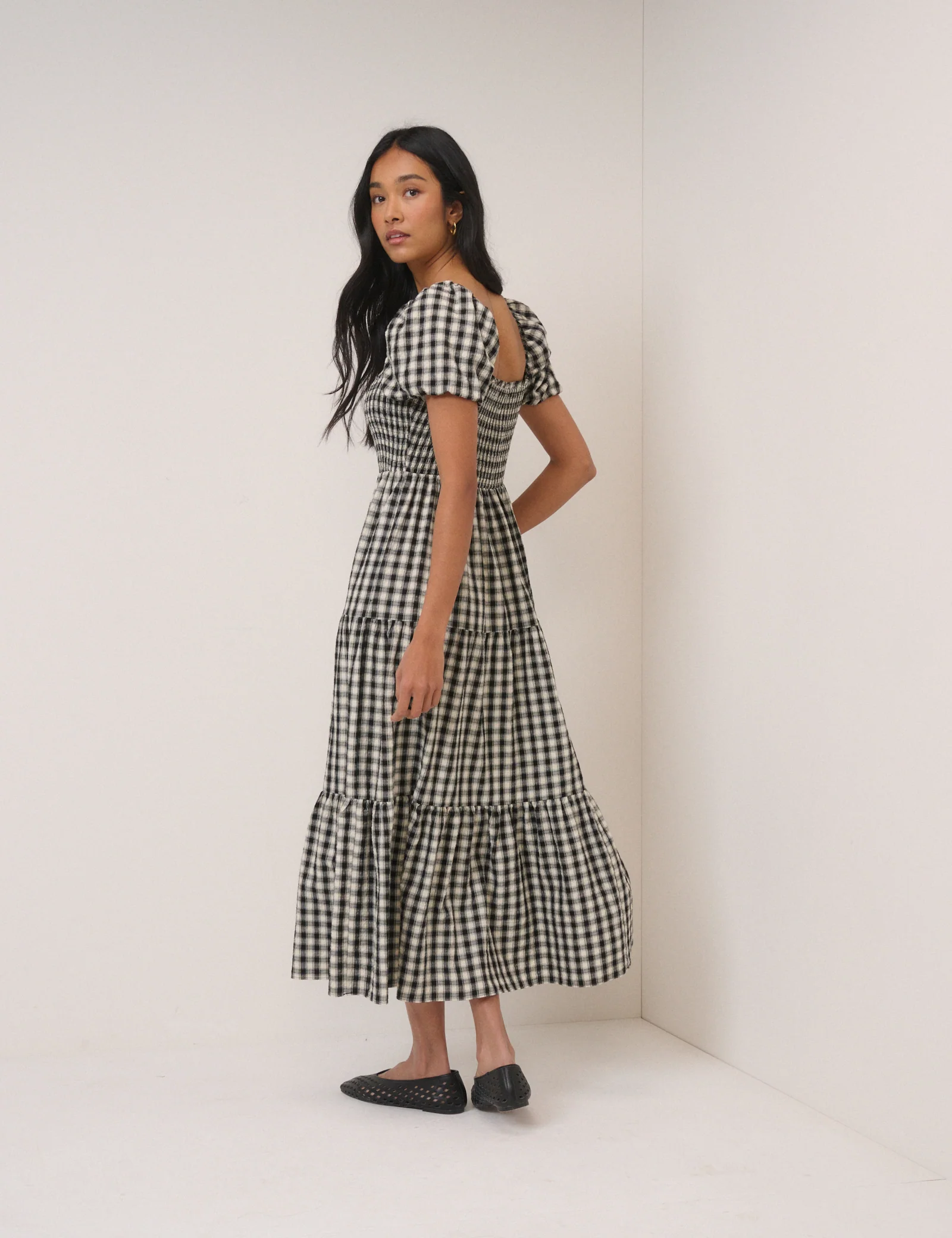 Black Gingham Tiered Joss Midi Dress - Image 5