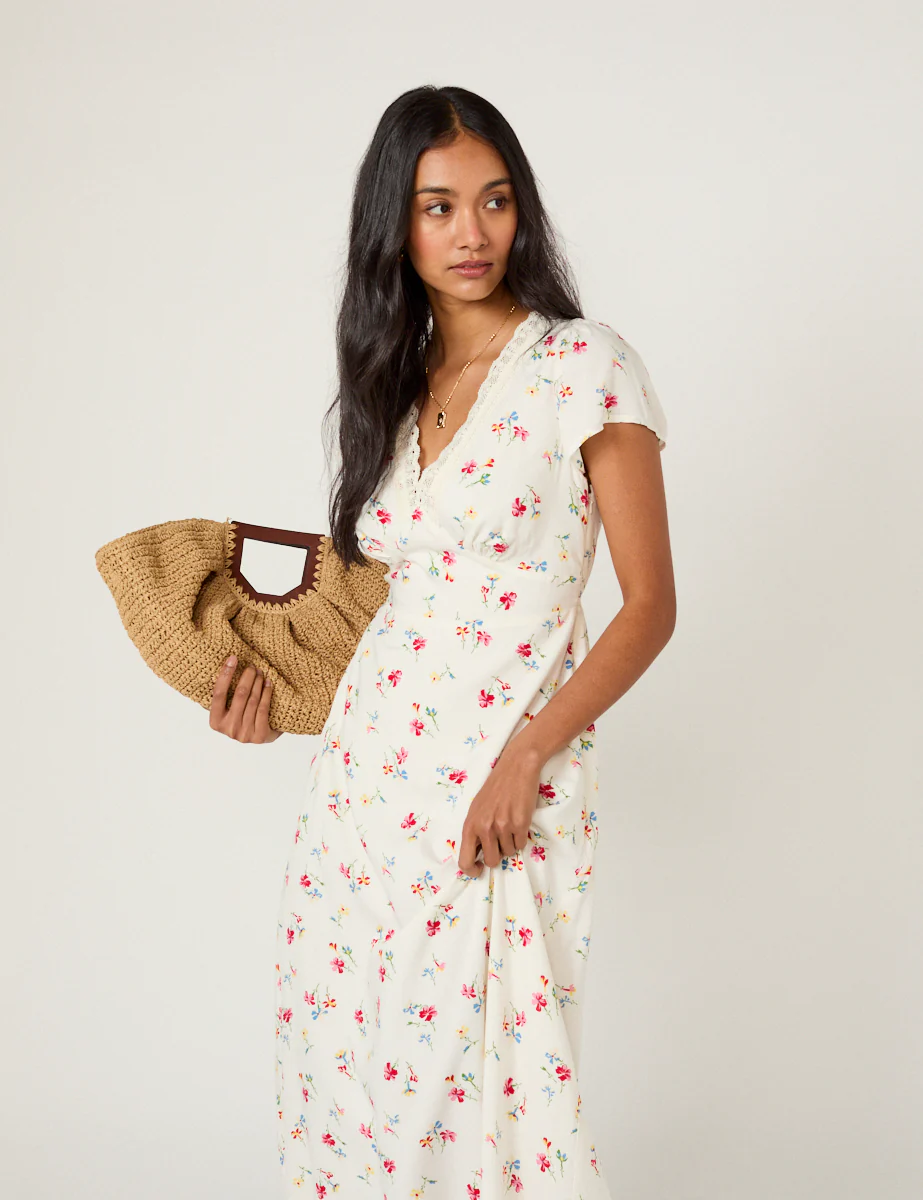White Floral Kacey Midi Dress - Image 2