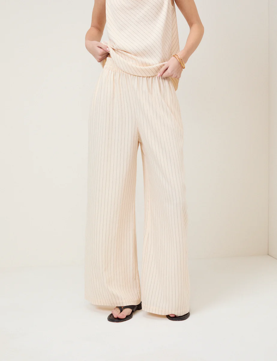 Cream Pinstripe Wide Leg Trousers - Image 2