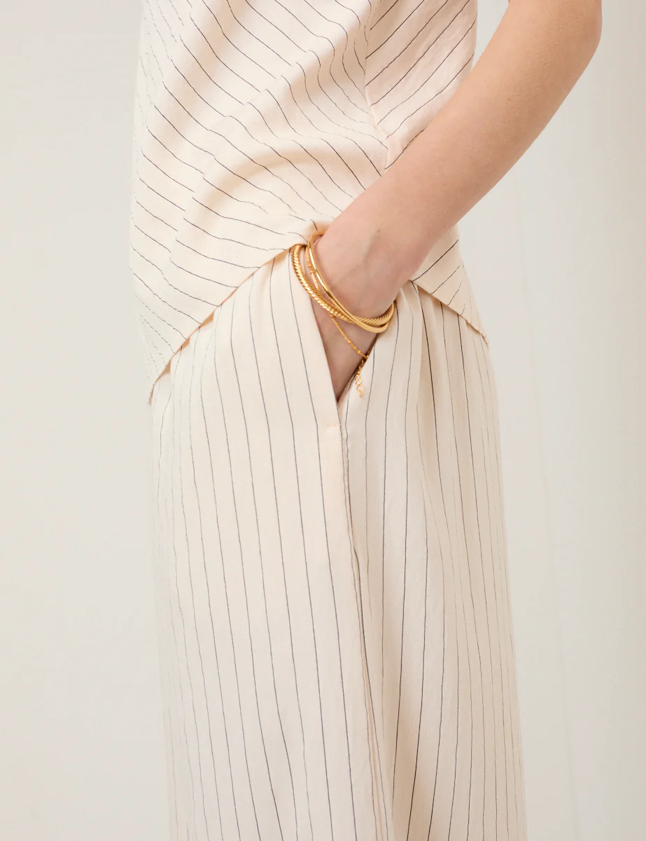 Cream Pinstripe Wide Leg Trousers - Image 3