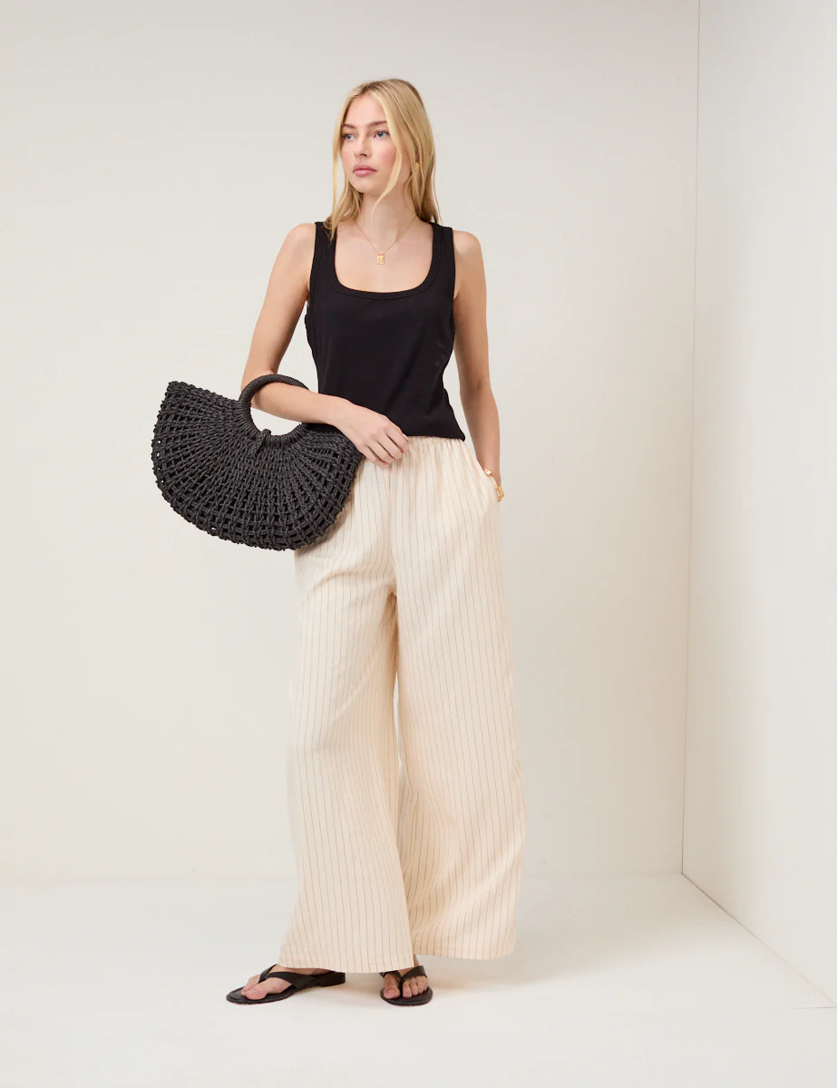 Cream Pinstripe Wide Leg Trousers - Image 4