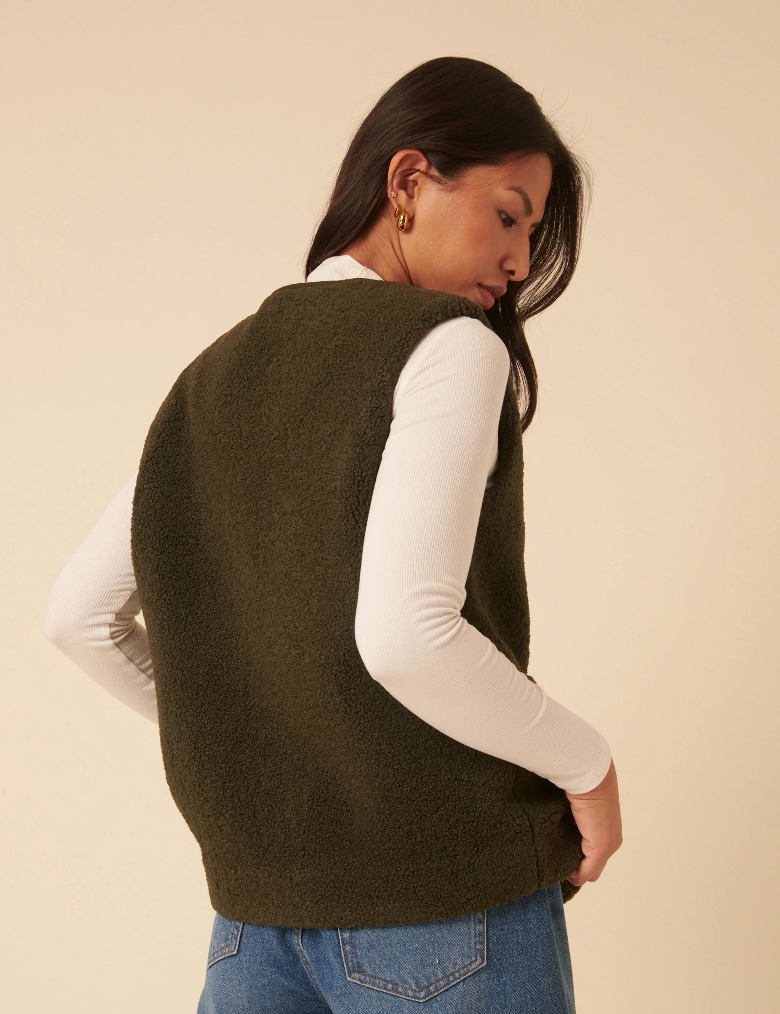 Khaki Borg Gilet - Image 5