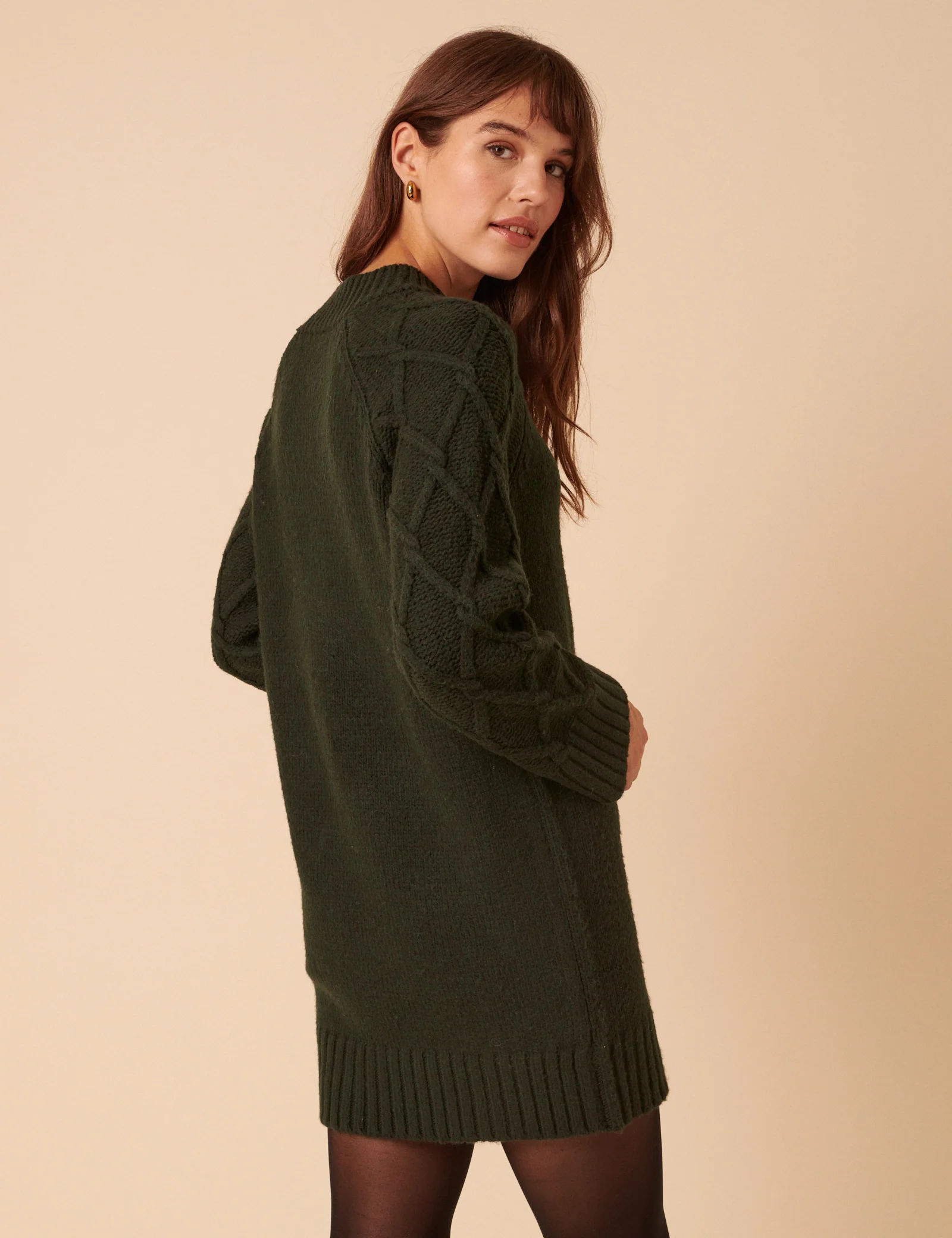 Khaki Cable Knit Jumper Mini Dress - Image 5