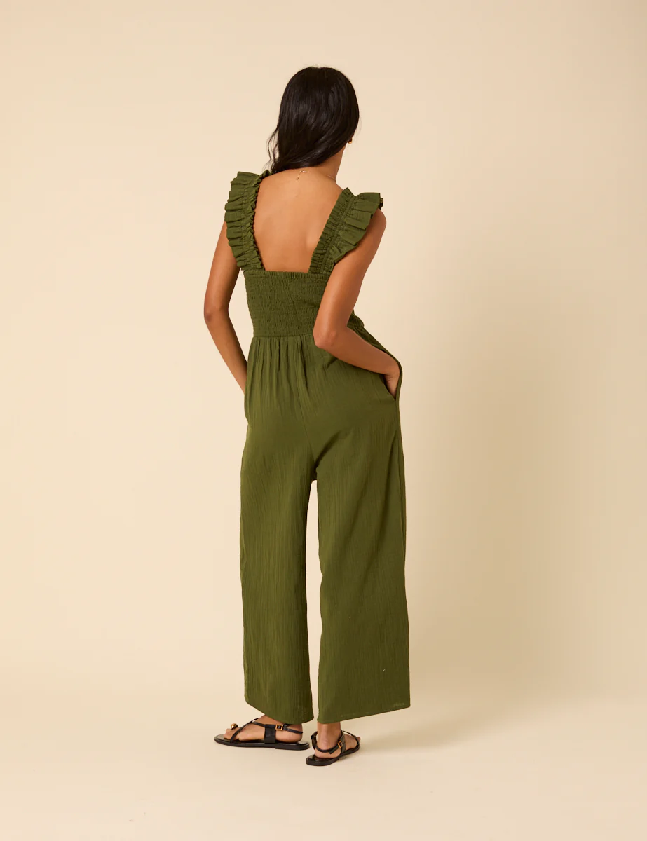 Khaki Cropped Length Maya Jumpsuit - Image 4