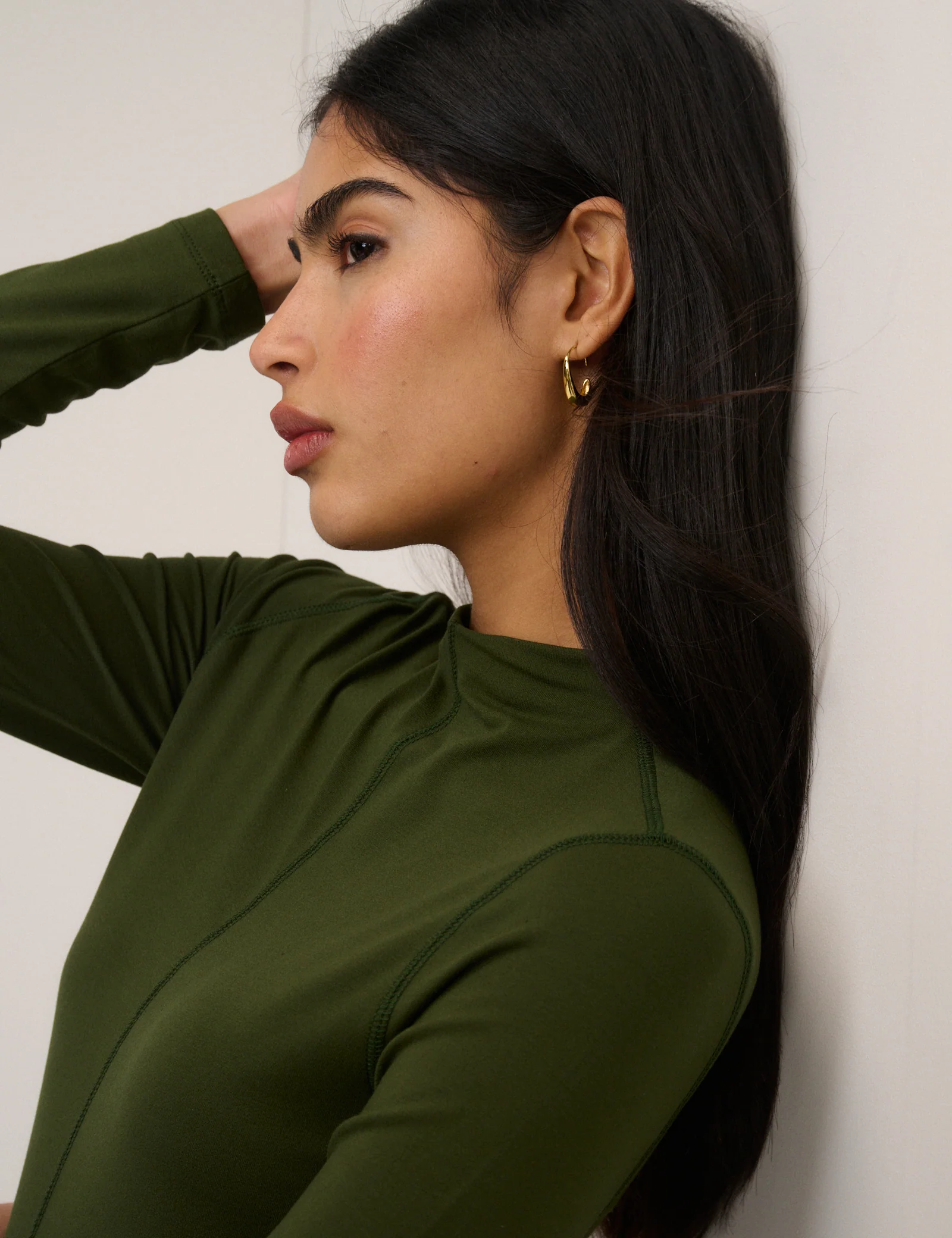 Khaki Long Sleeve High Neck Jersey Top - Image 2