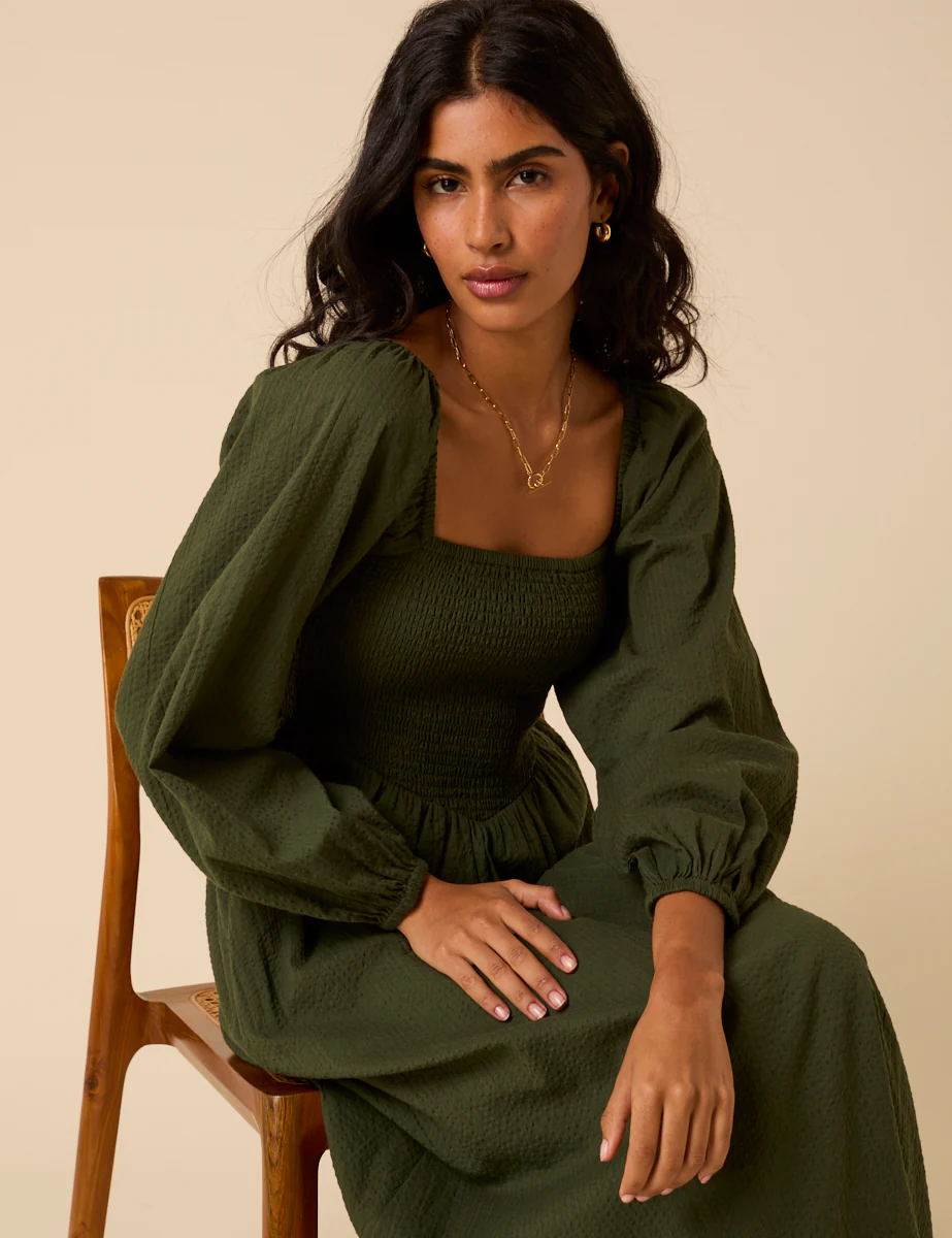 Khaki Long sleeve Imogen Midi Dress - Image 3