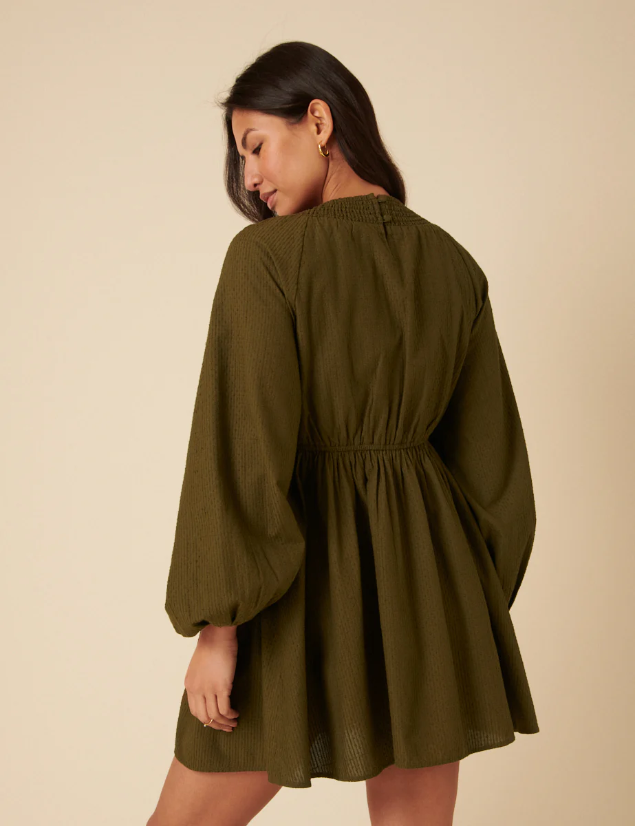 Khaki Long Sleeve Irene Mini Dress - Image 5