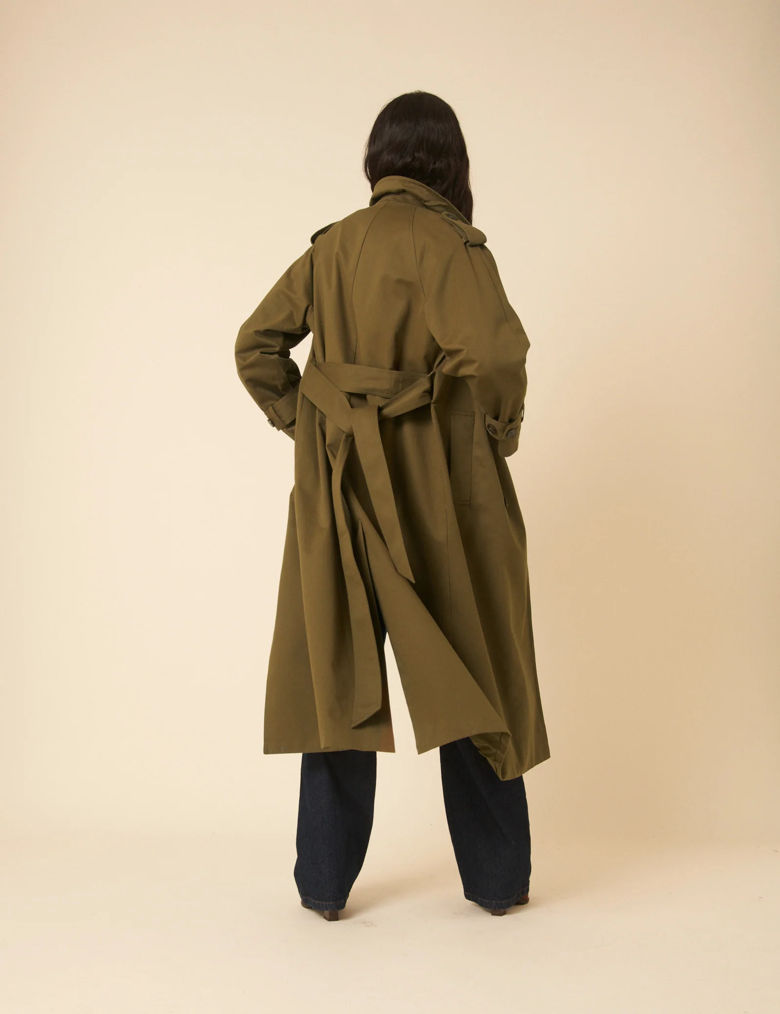 Khaki Green Double Breasted Trench Coat - Image 5