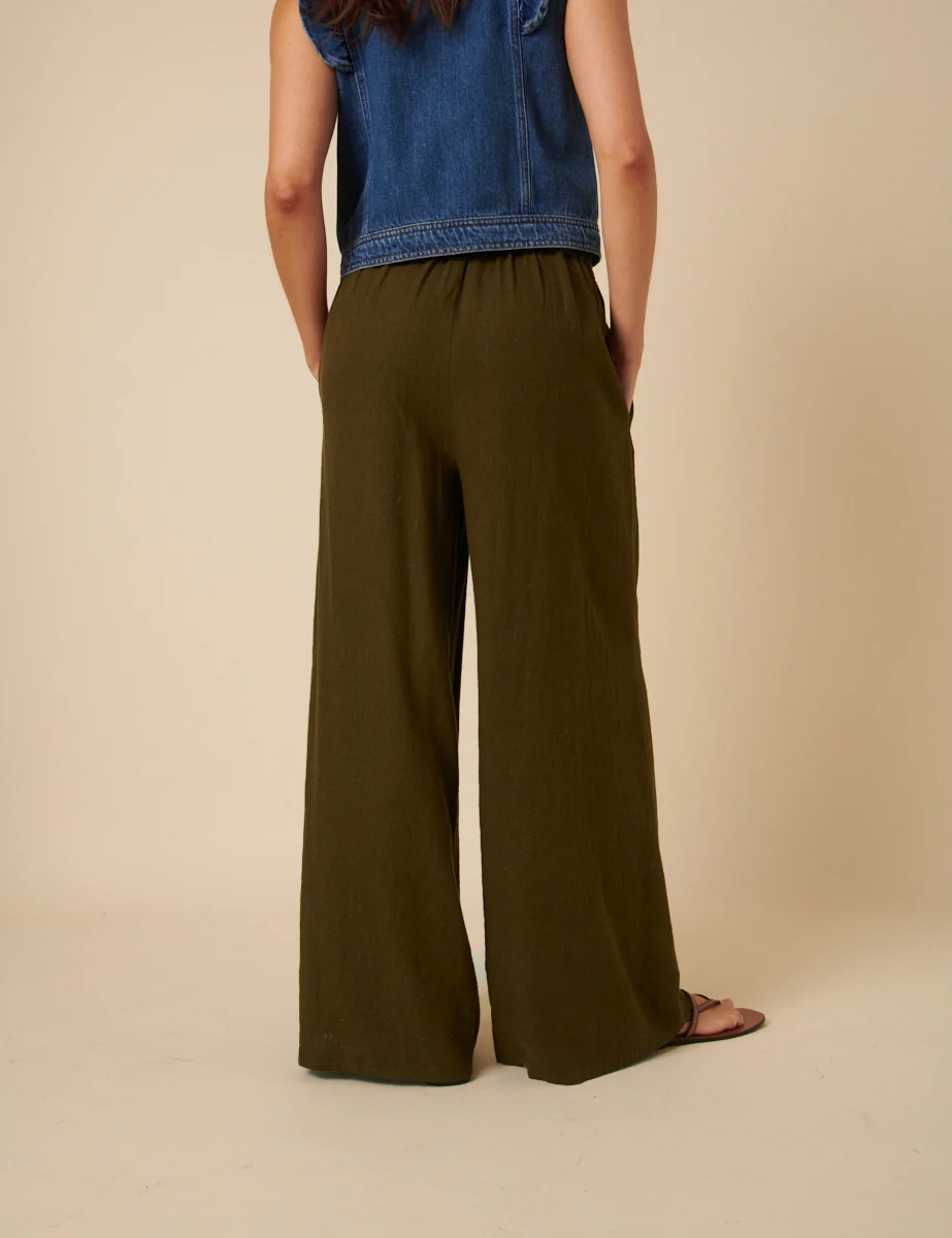 Khaki Linen-blend Jerrow Wide Leg Trousers - Image 4