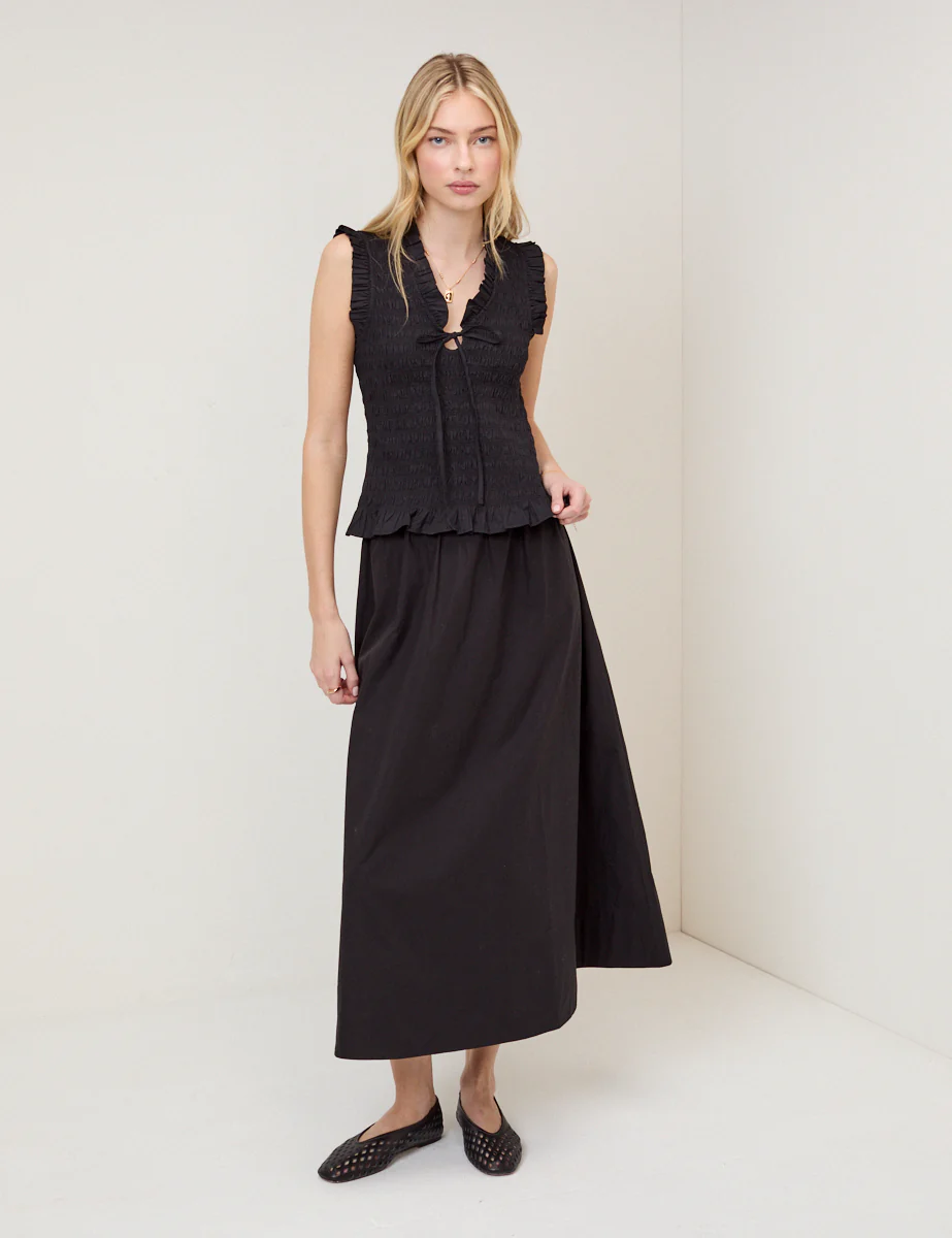 Black Poplin Midi Skirt