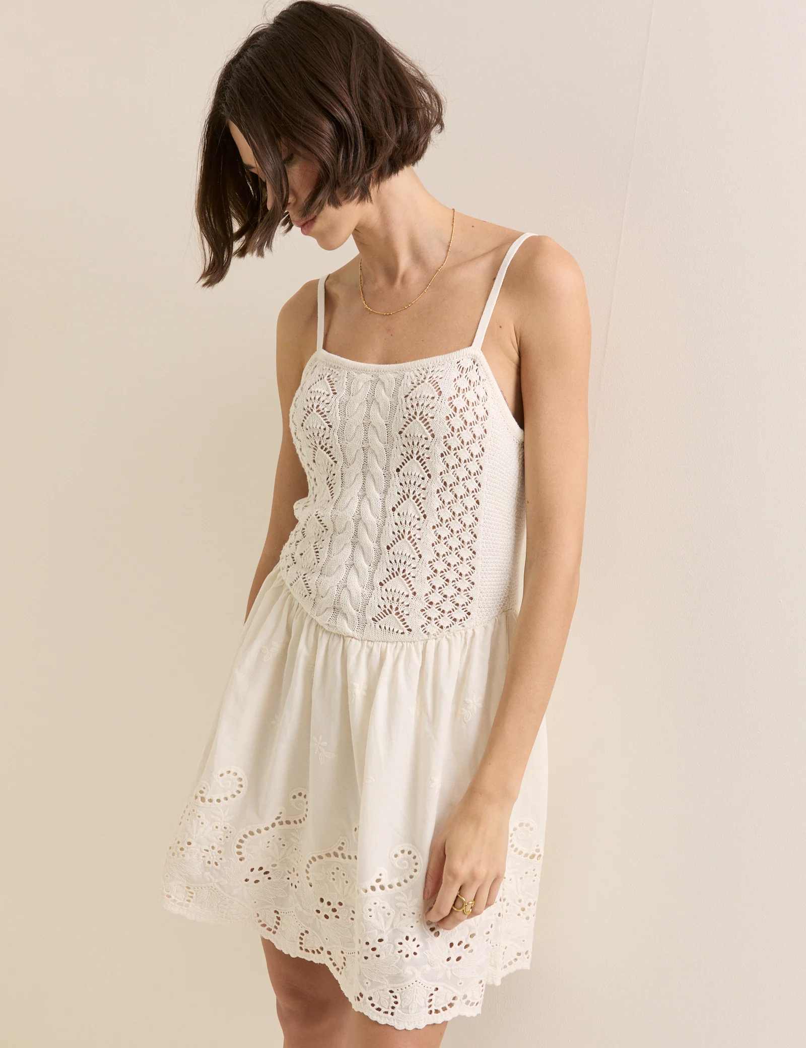 White Crochet Broderie Anglaise Mini Dress - Image 2
