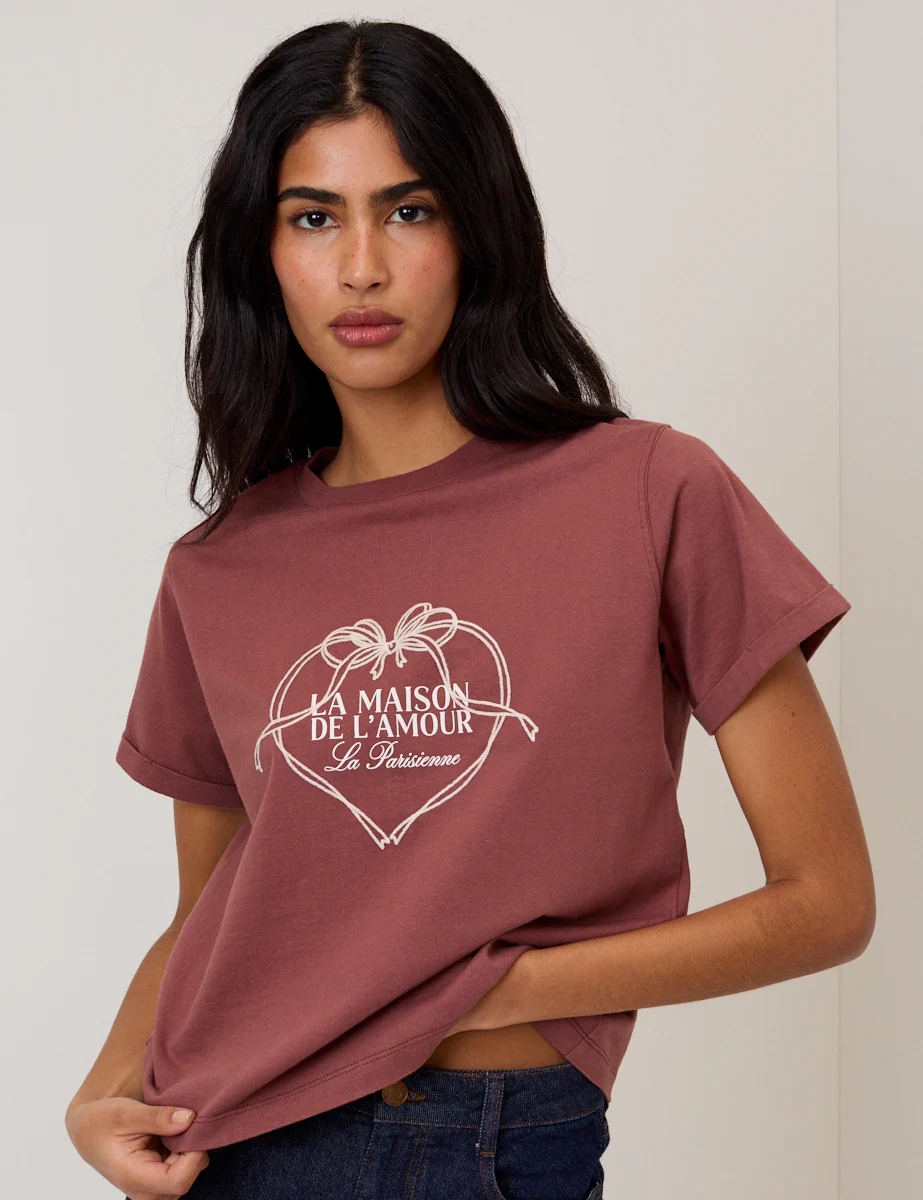 Brown La Maison Heart Graphic T-Shirt - Image 3
