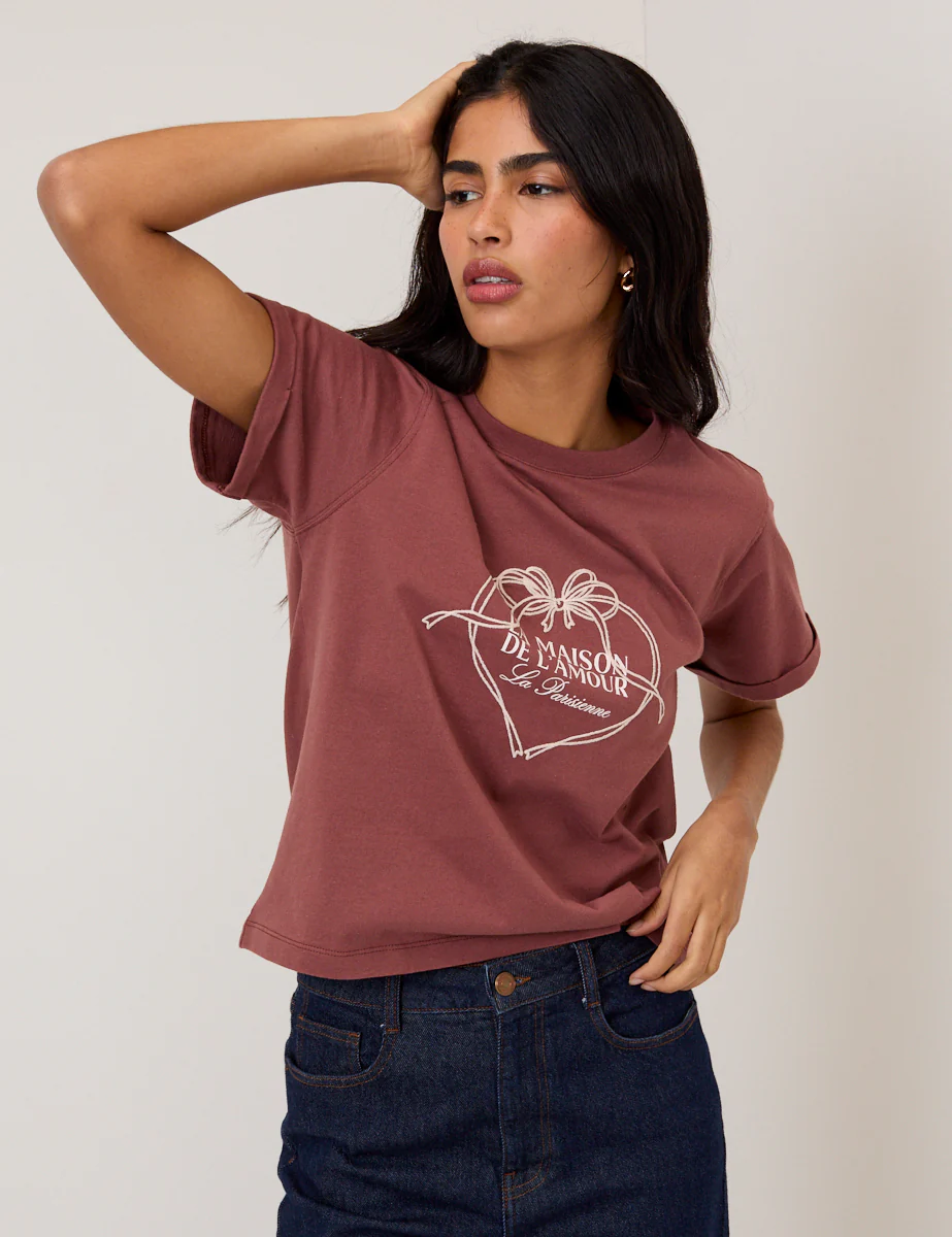 Brown La Maison Heart Graphic T-Shirt - Image 4