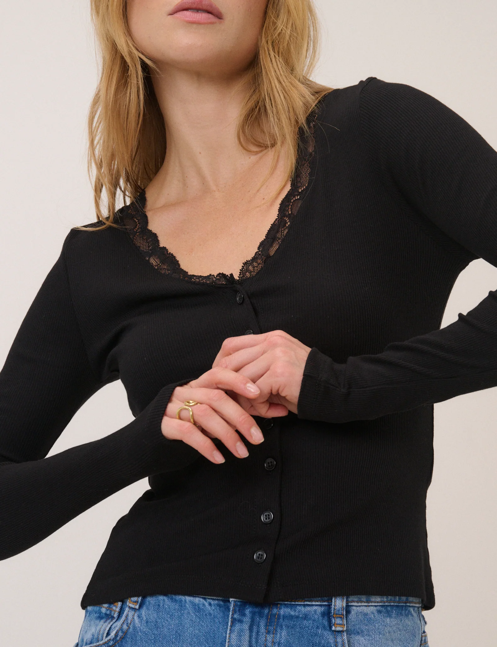 Black Lace Trim Jersey Cardigan - Image 3