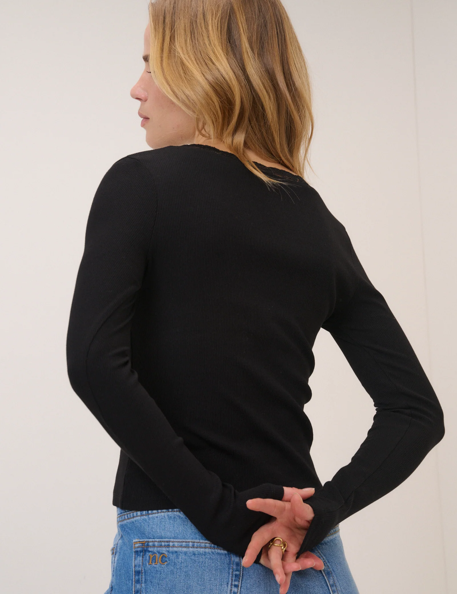 Black Lace Trim Jersey Cardigan - Image 4