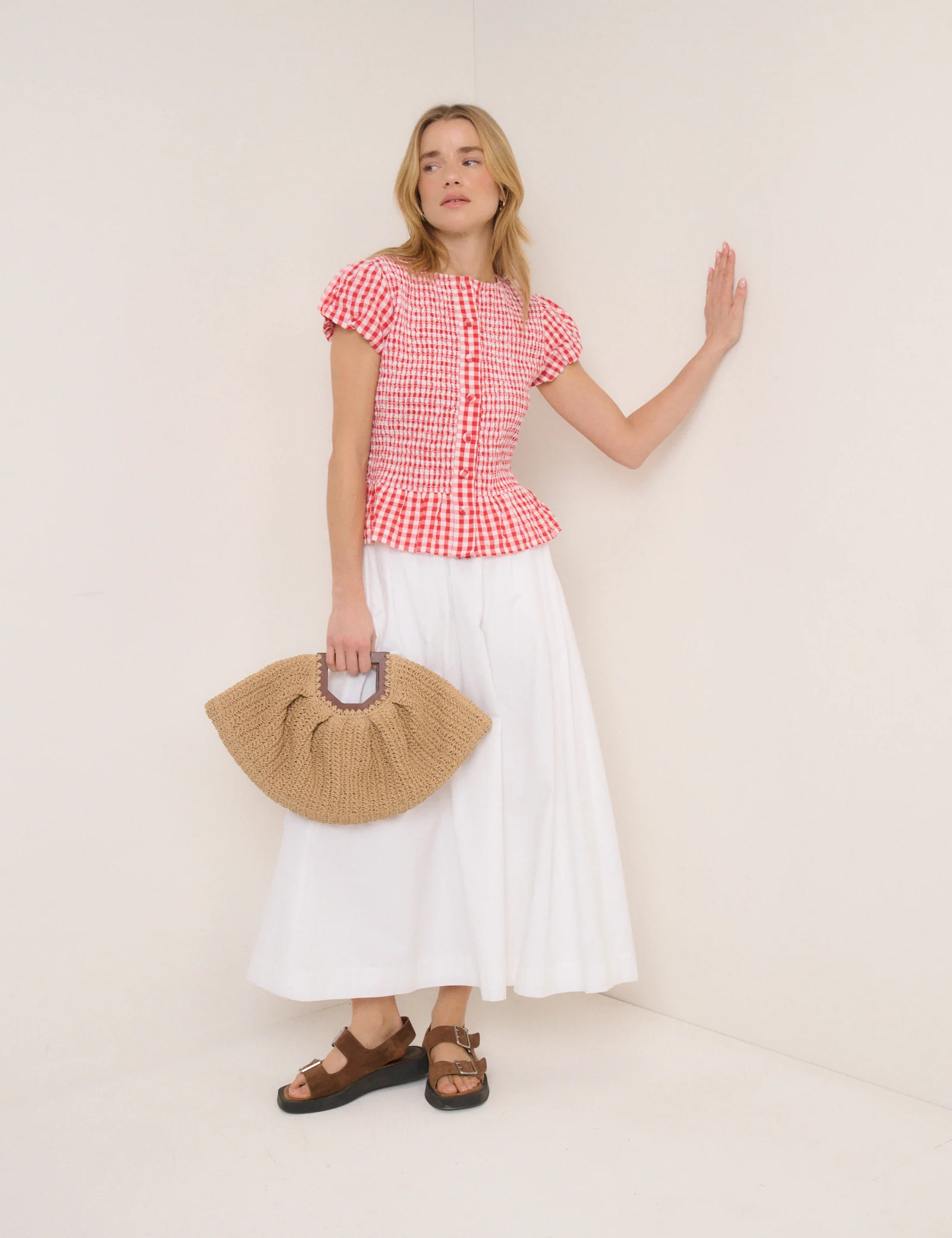 Red Gingham Puff Sleeve Blouse - Image 3