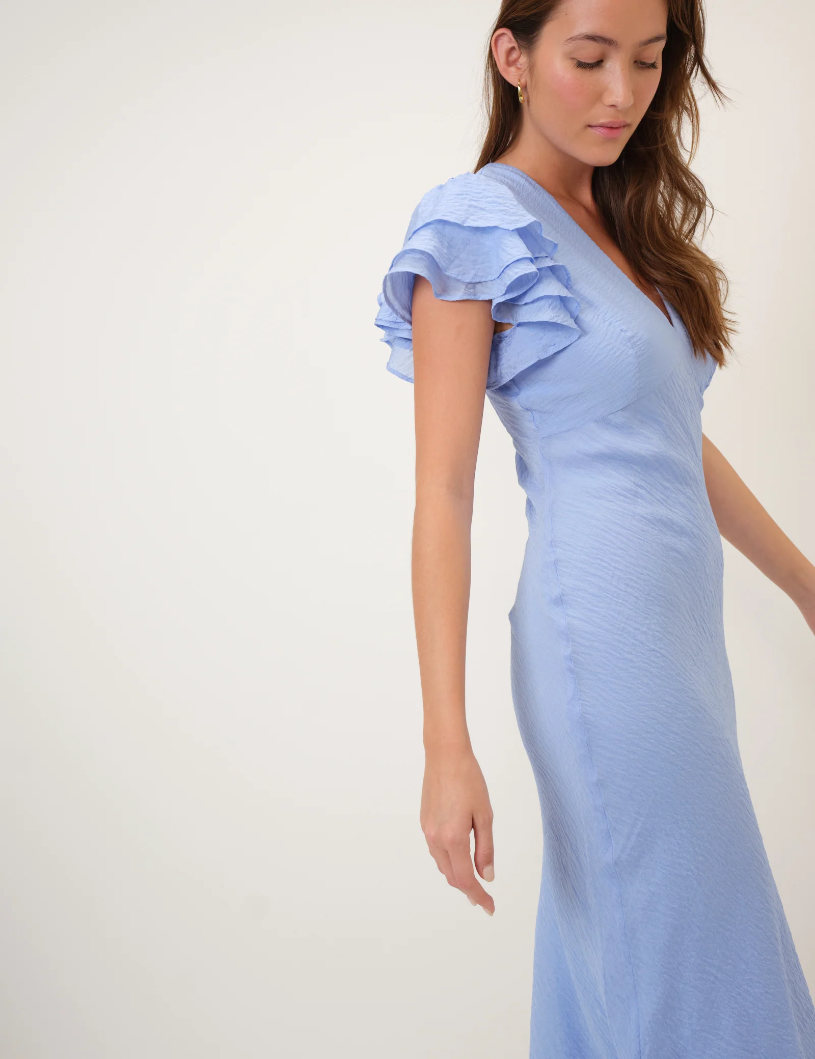 Blue Frill Sleeve Layla Midi Dress - Image 3
