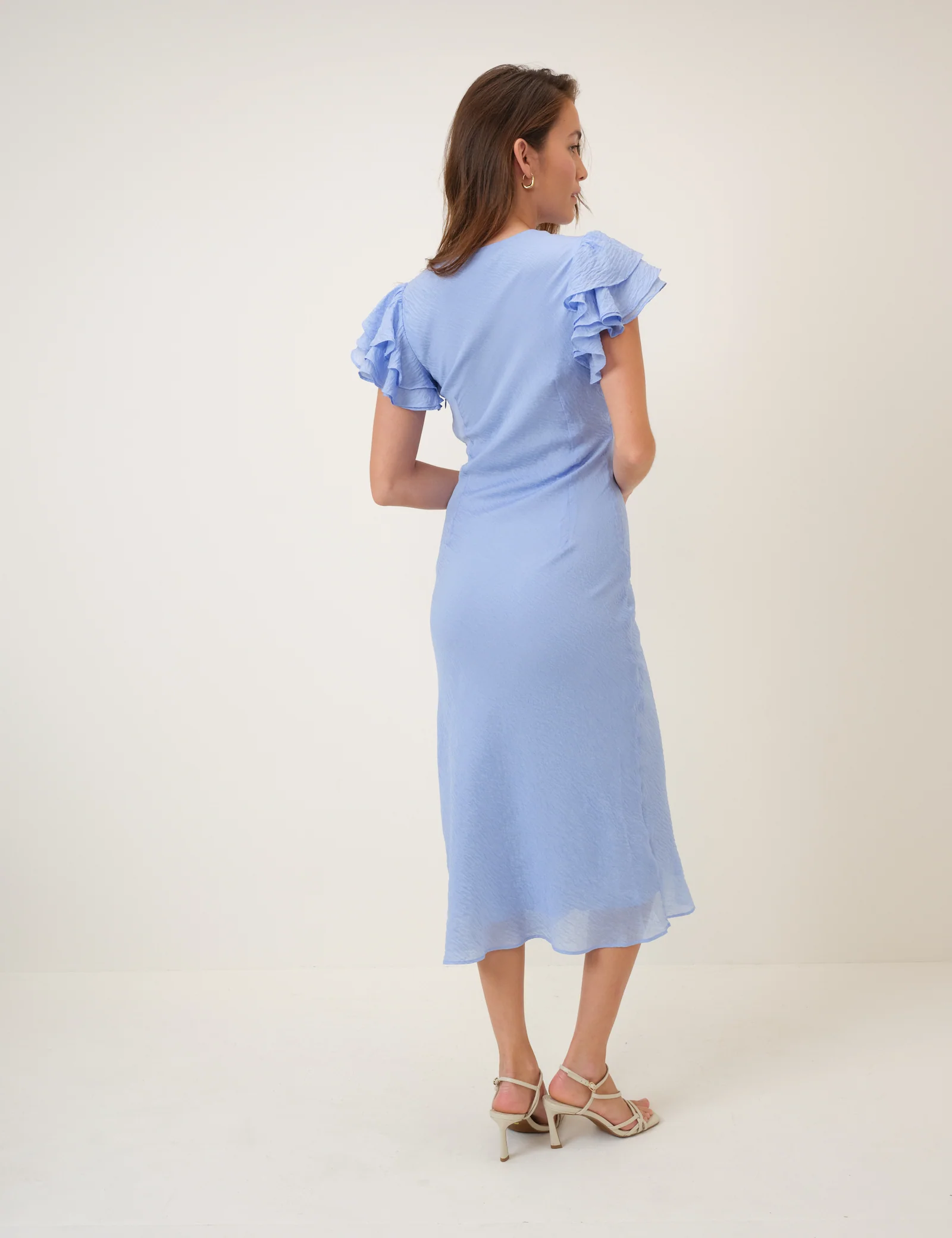 Blue Frill Sleeve Layla Midi Dress - Image 5
