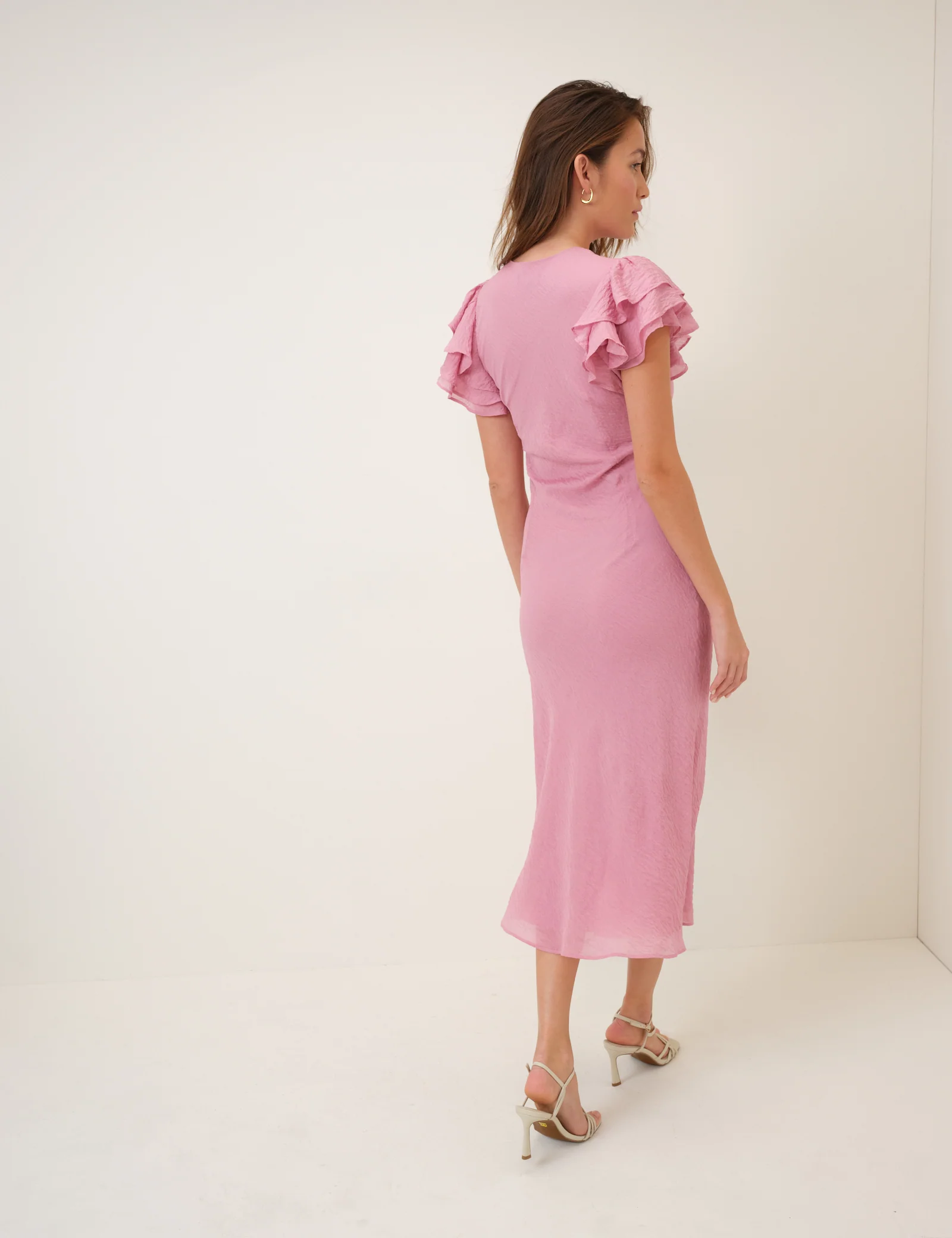 Pink Frill Sleeve Layla Midi Dress - Image 5