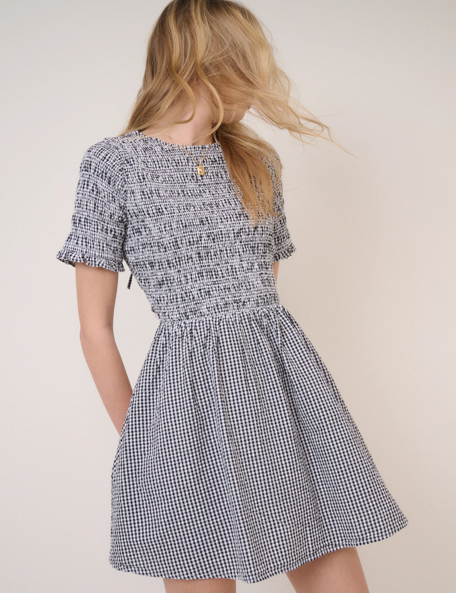 Black Gingham Leah Mini Dress - Image 3