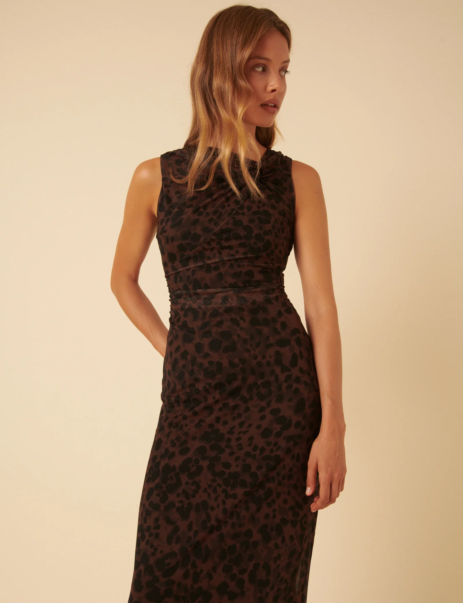 Leopard Print Mesh Morgan Jersey Midi Dress - Image 4