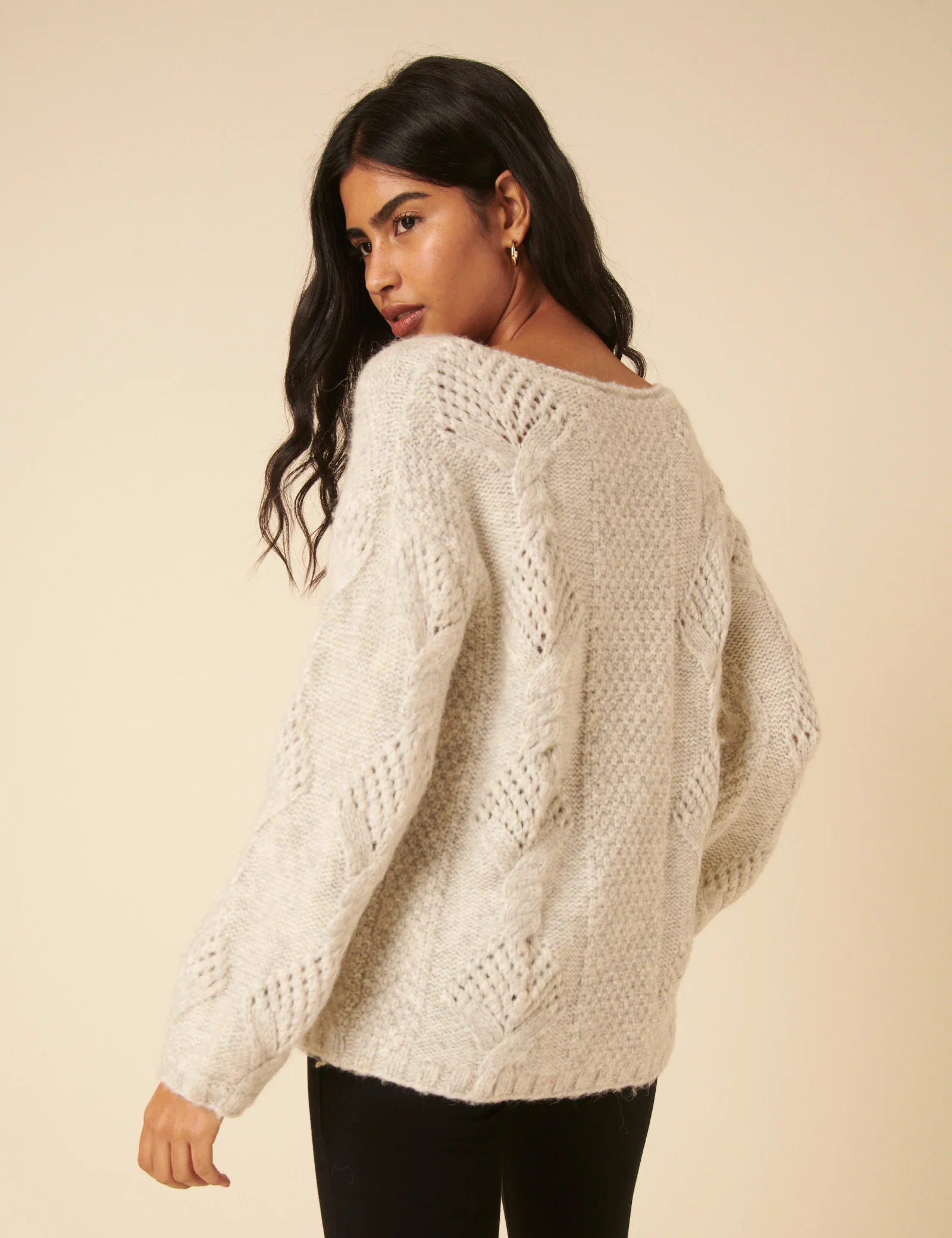 Light Grey Slash Neck Bobble Stitch Oversized Jumper - Image 5
