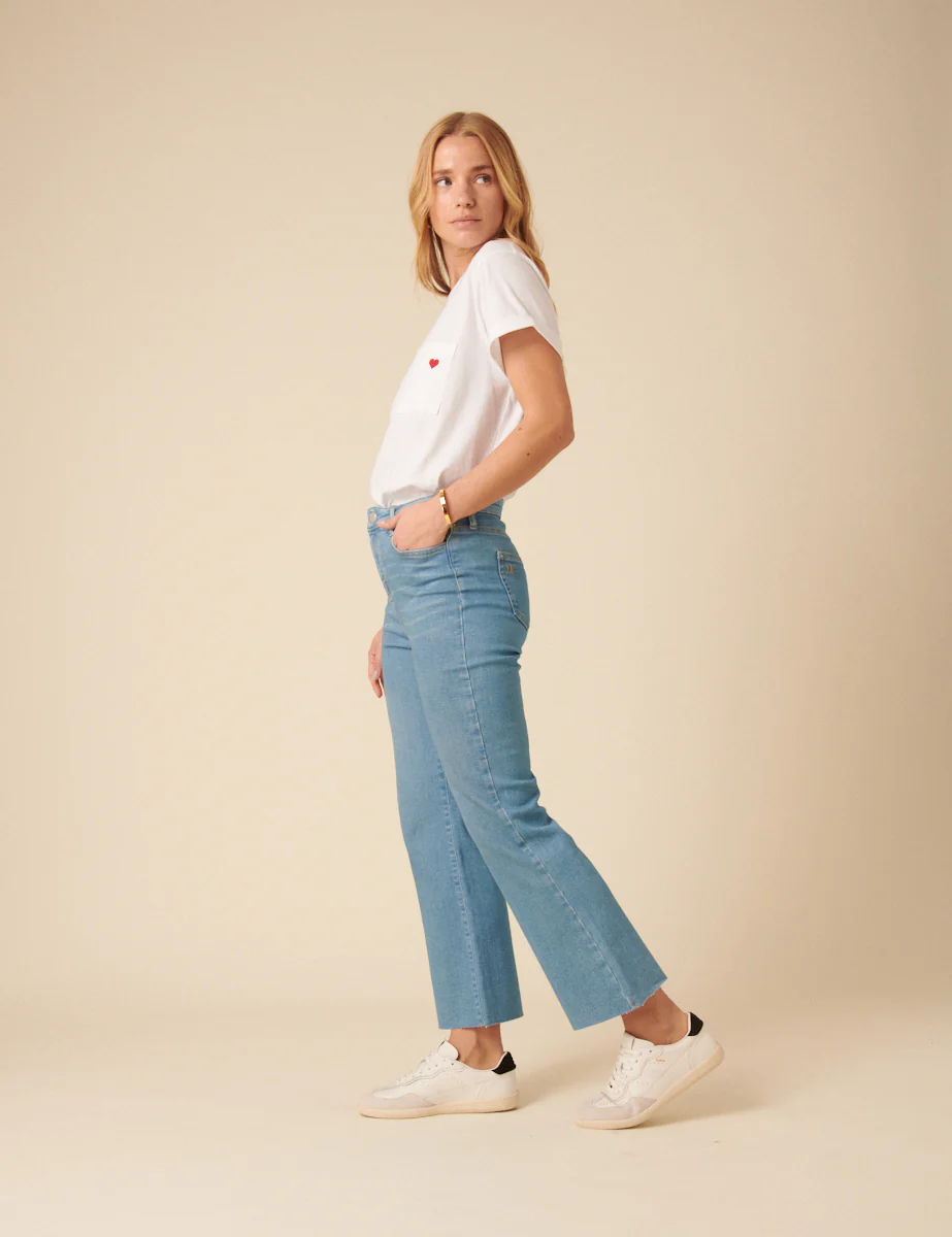 Light Blue High Rise Cropped Kick Flare Jeans - Image 3