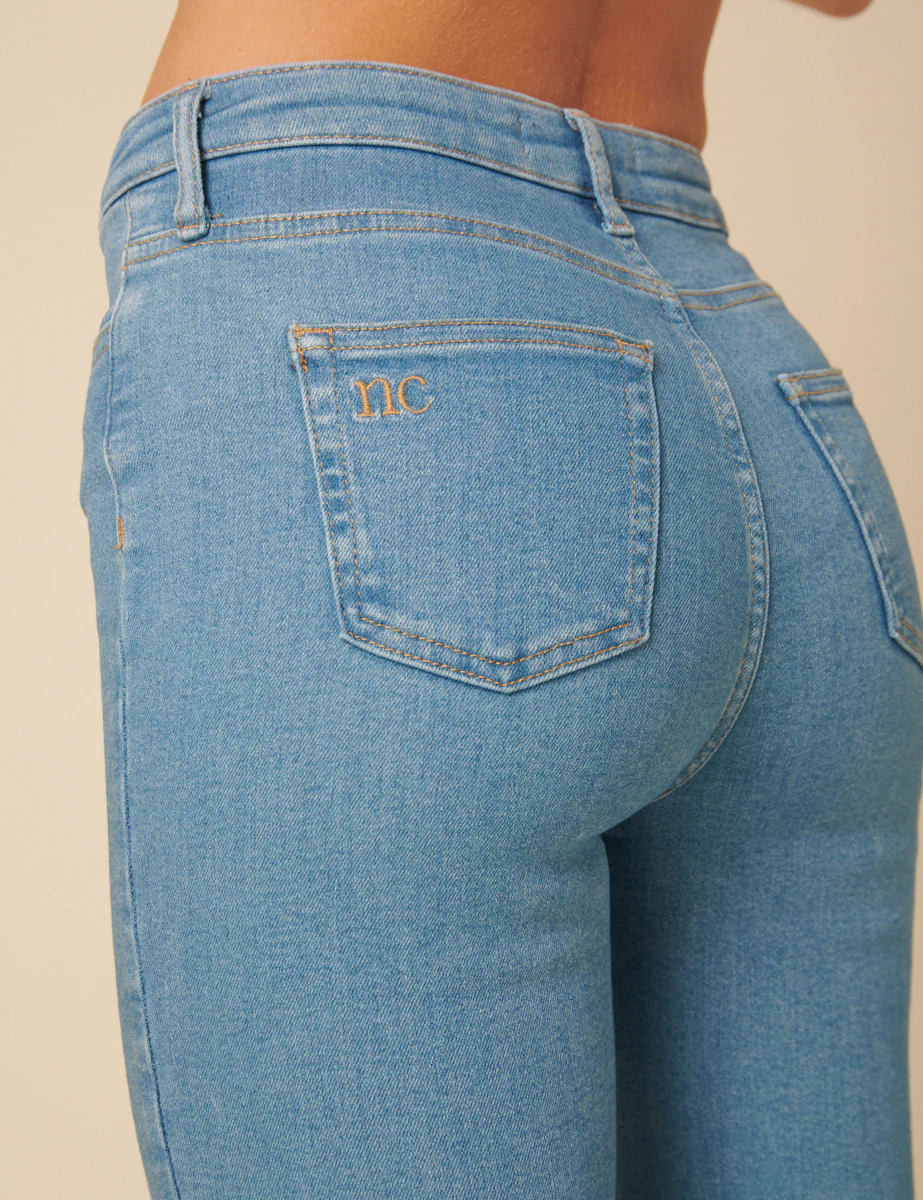 Light Blue High Rise Cropped Kick Flare Jeans - Image 4