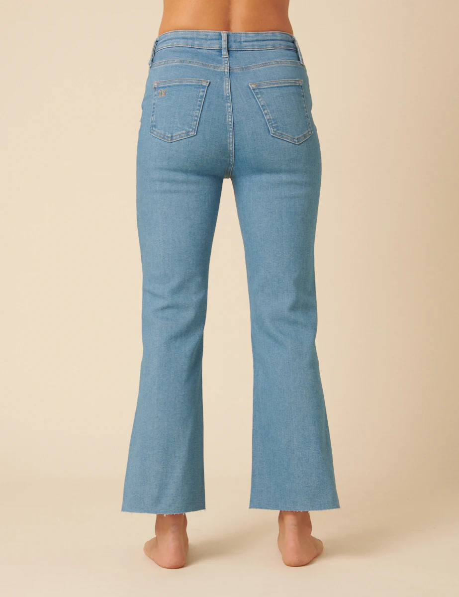 Light Blue High Rise Cropped Kick Flare Jeans - Image 5