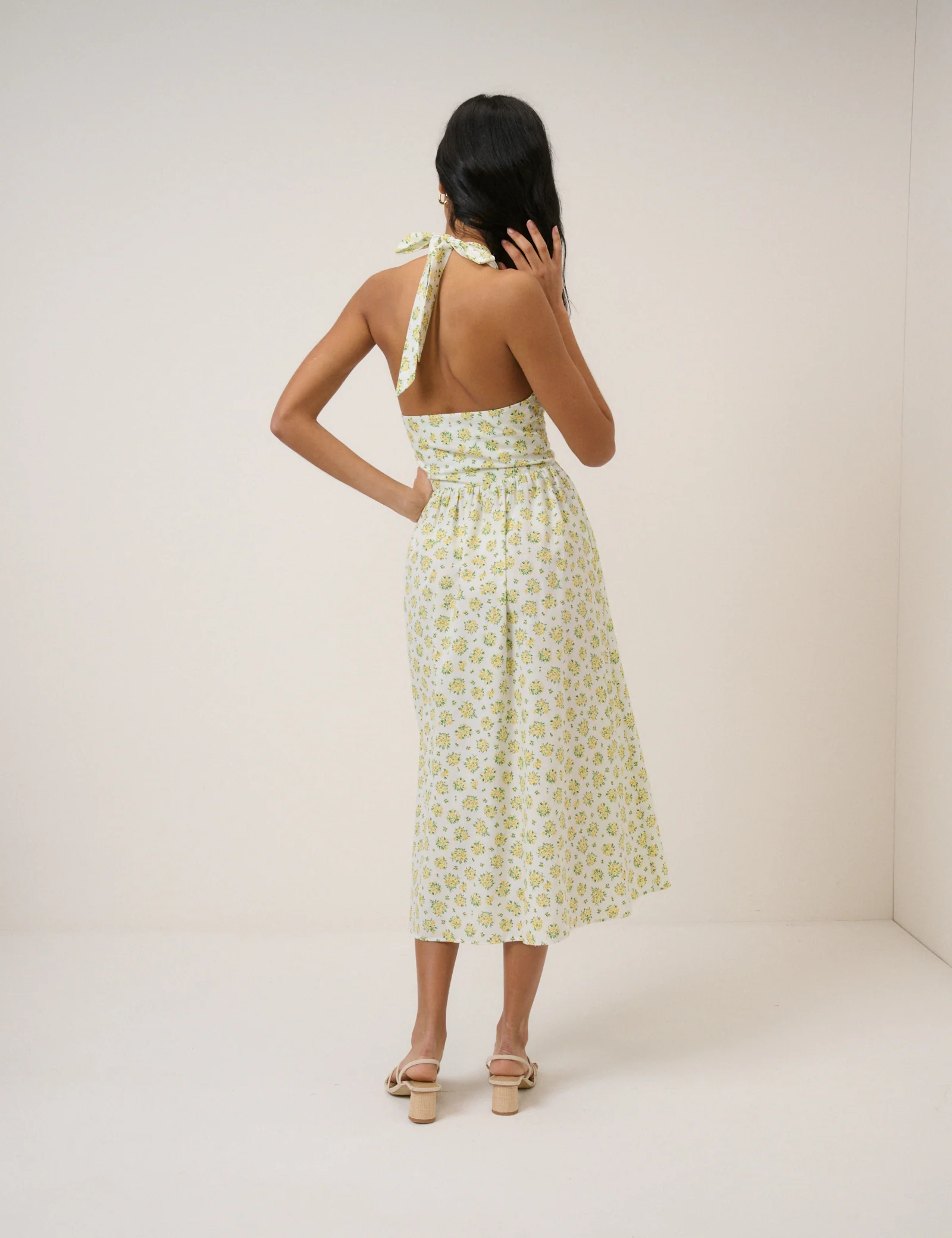 Yellow Floral Halter Neck  Lilijana Midi Dress - Image 5