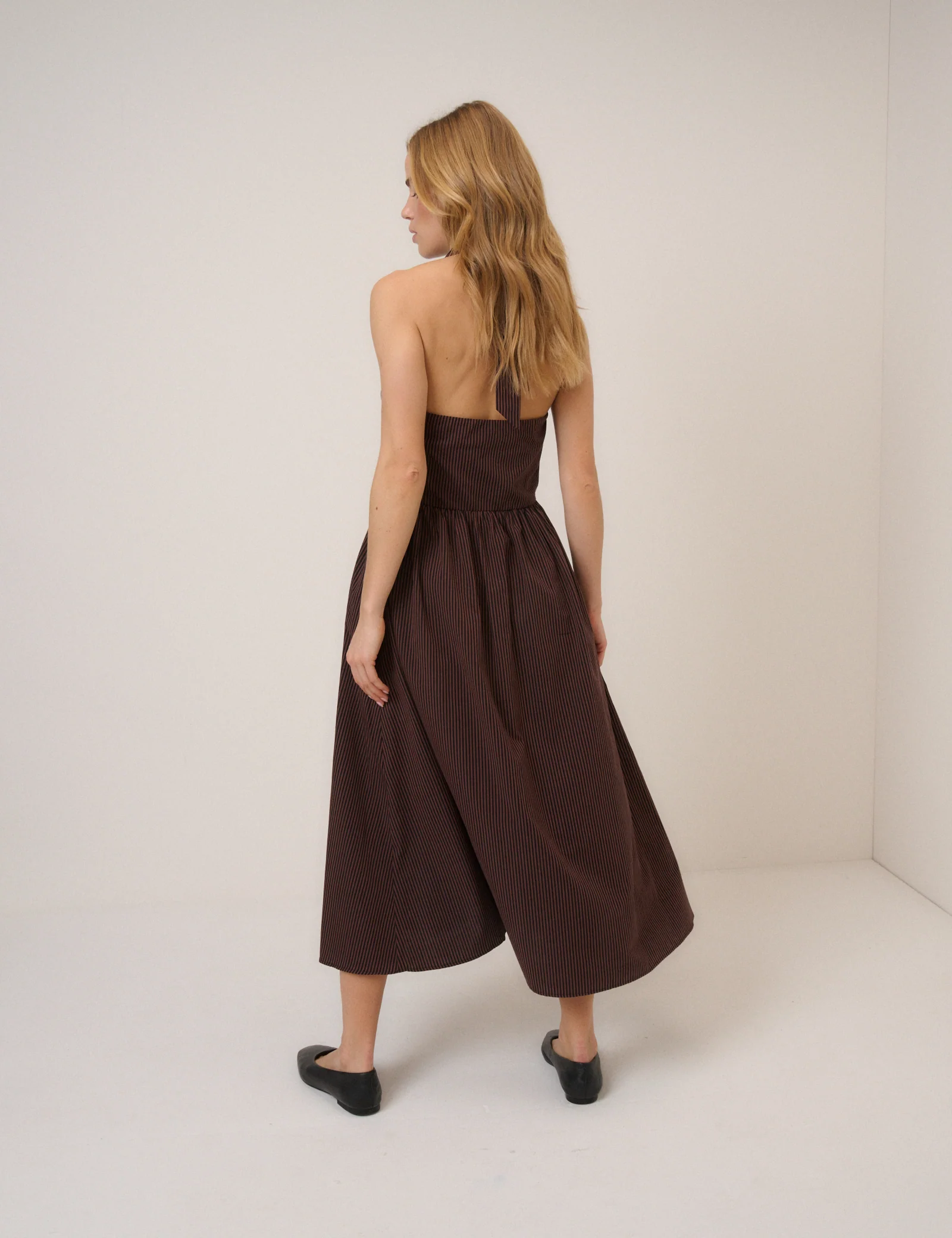 Brown Stripe Lilijana Halter Neck Midi Dress - Image 4