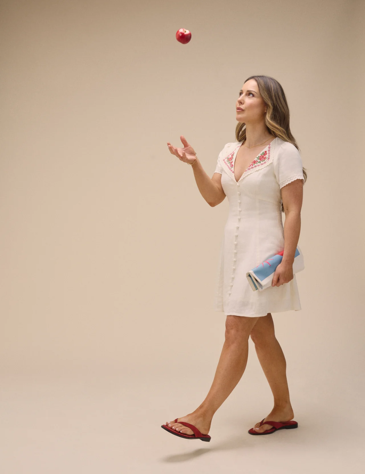 Cream Floral Collar Linen-Blend Lillian Mini Dress