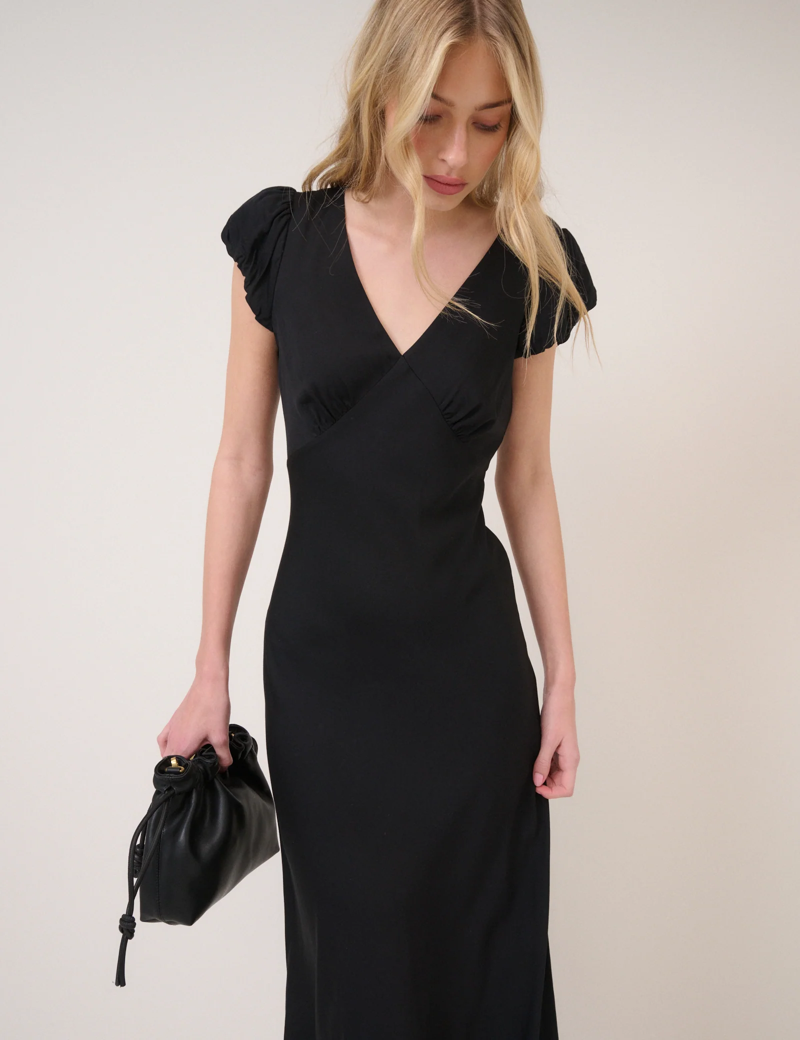 Black V-Neck Lina Midi Dress - Image 4