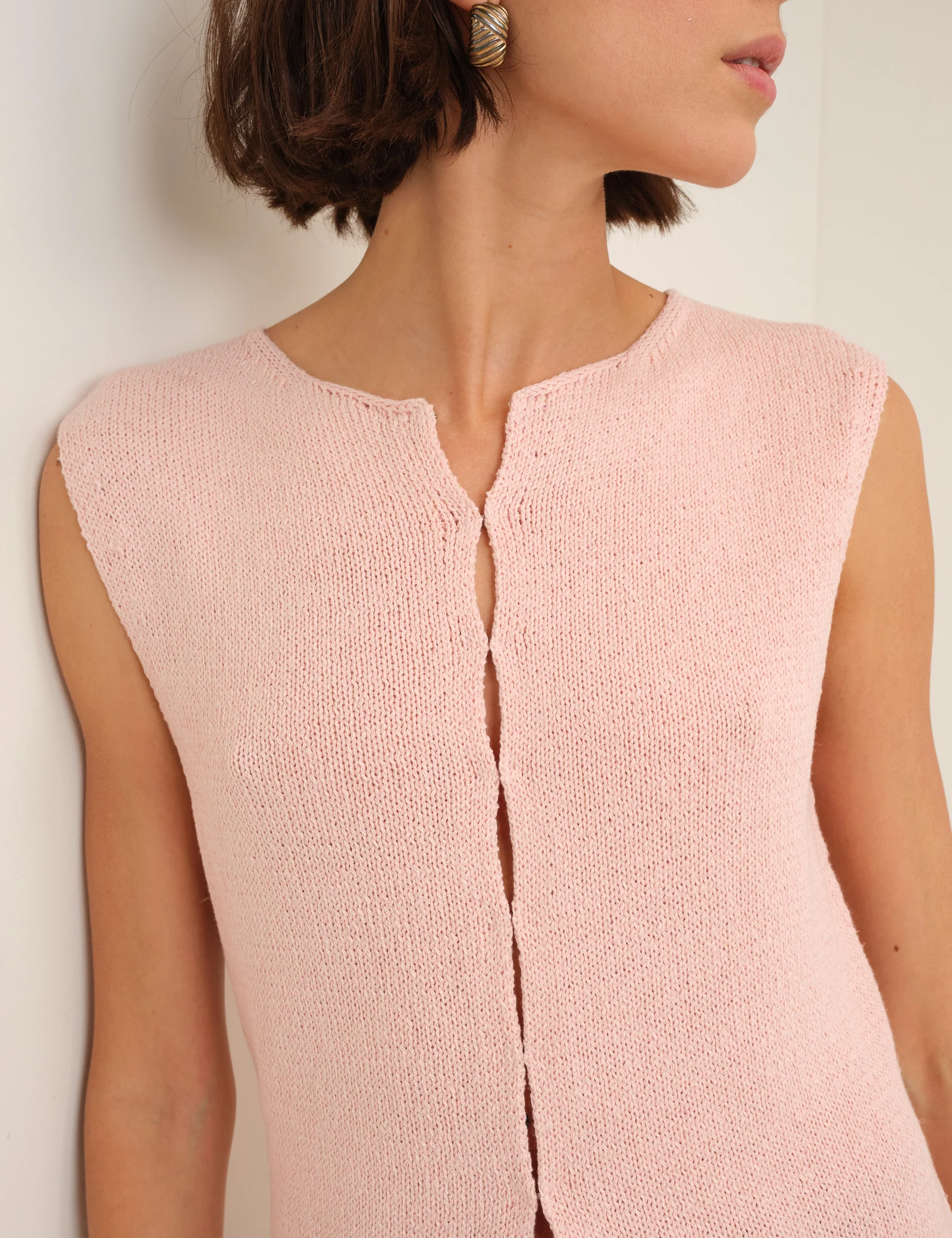 Pink Long Line Knitted Waistcoat - Image 2