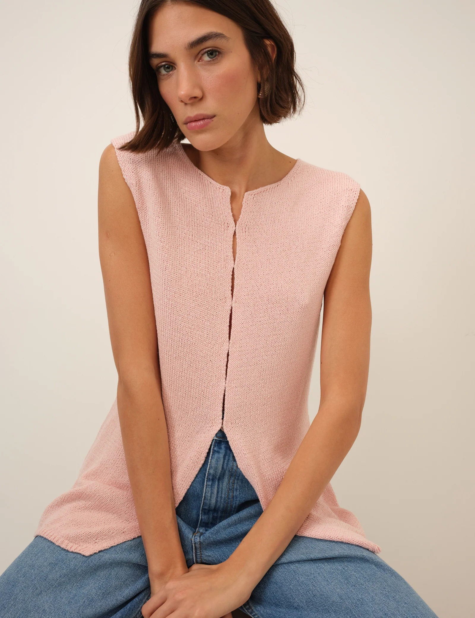 Pink Long Line Knitted Waistcoat - Image 4