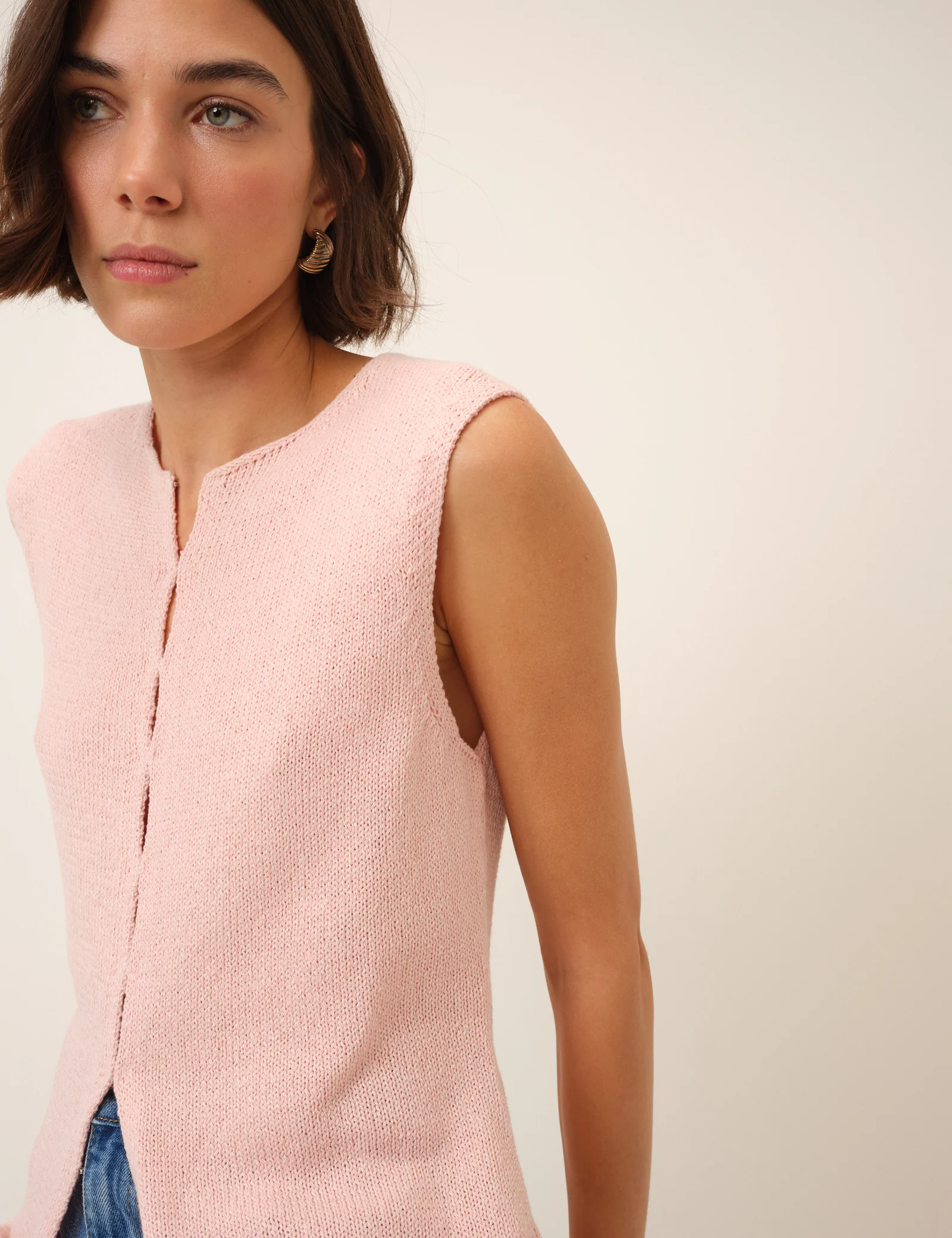 Pink Long Line Knitted Waistcoat - Image 5