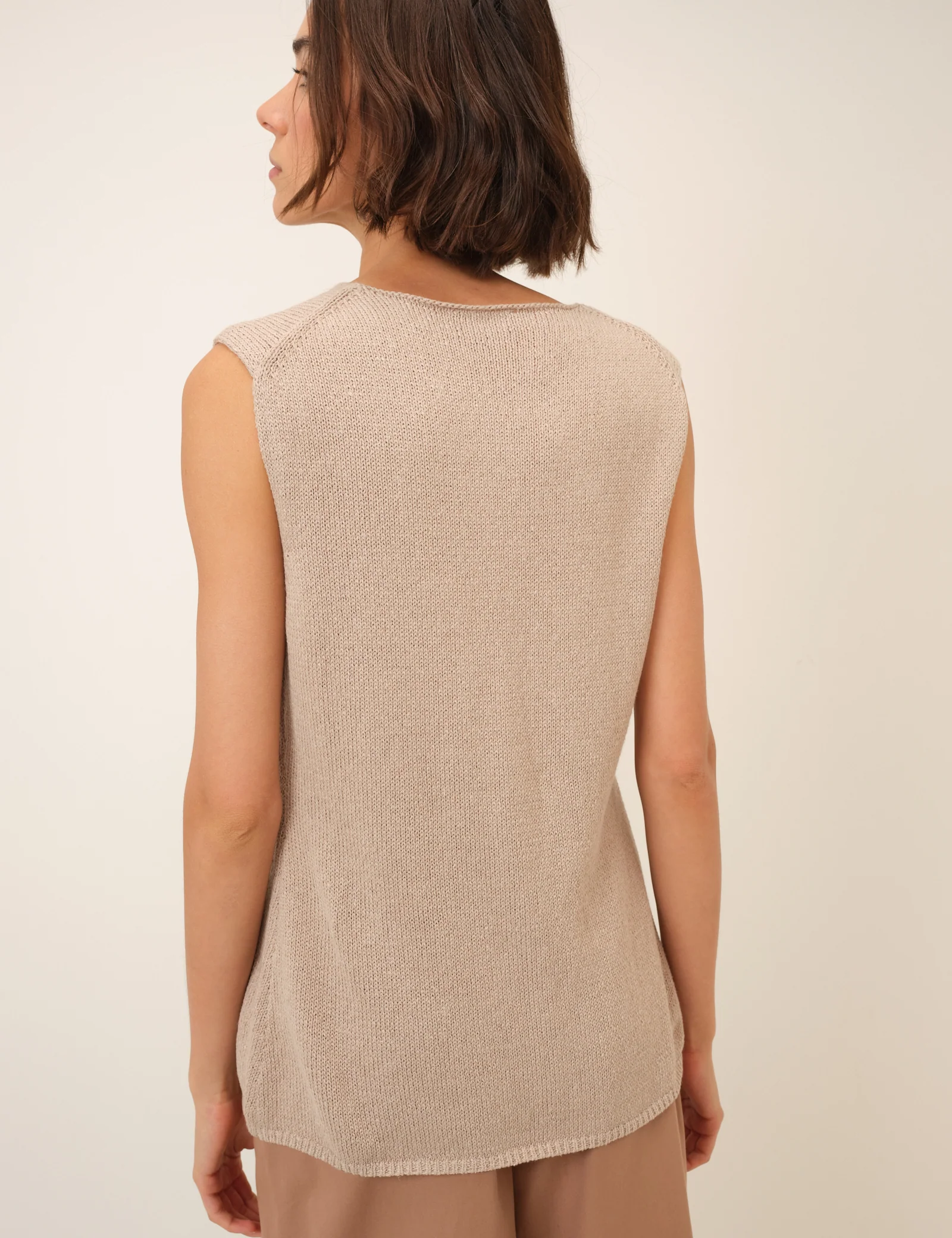 Beige Long Line Knitted Waistcoat - Image 5