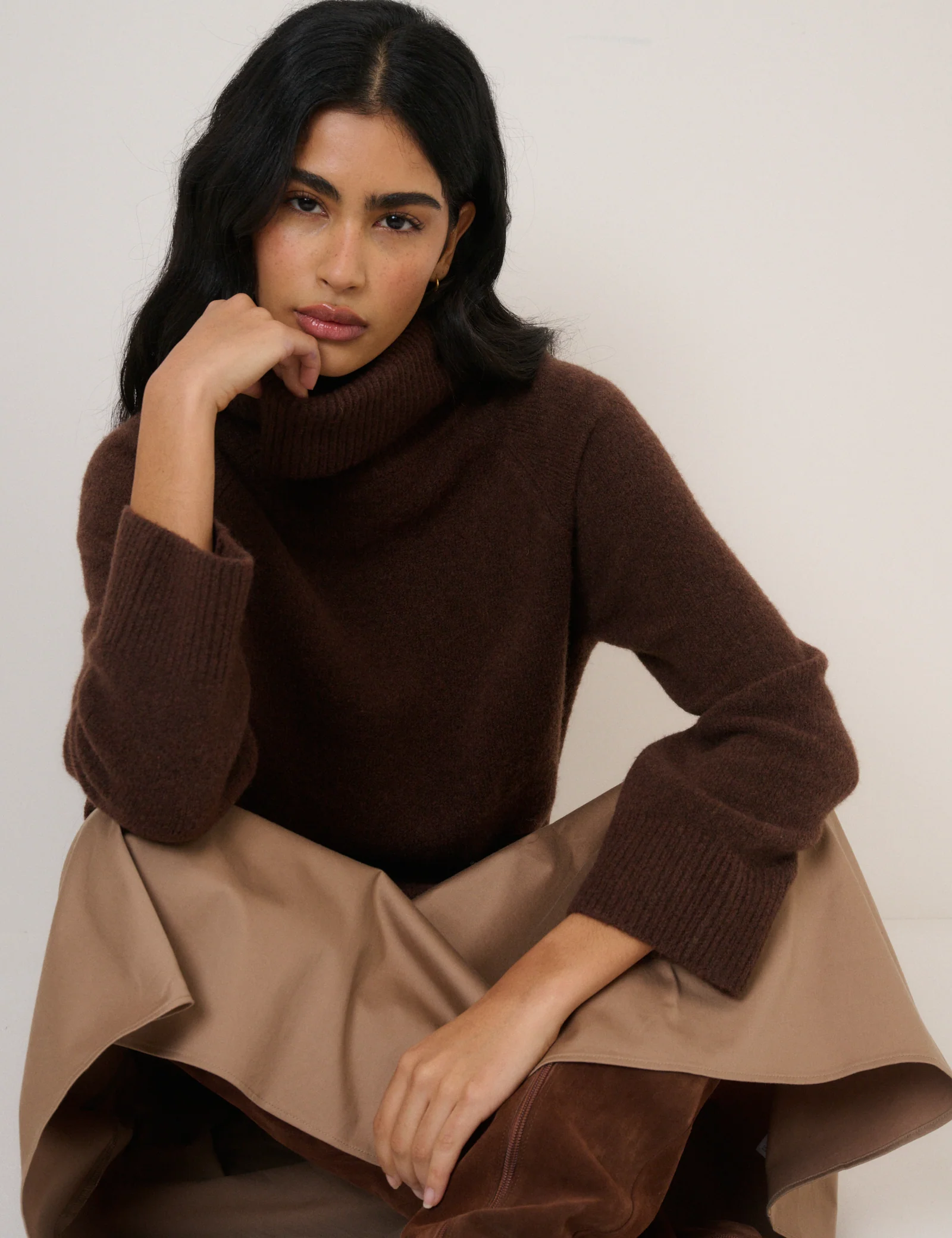 Chocolate Brown Roll Neck Longline Jumper - Image 2