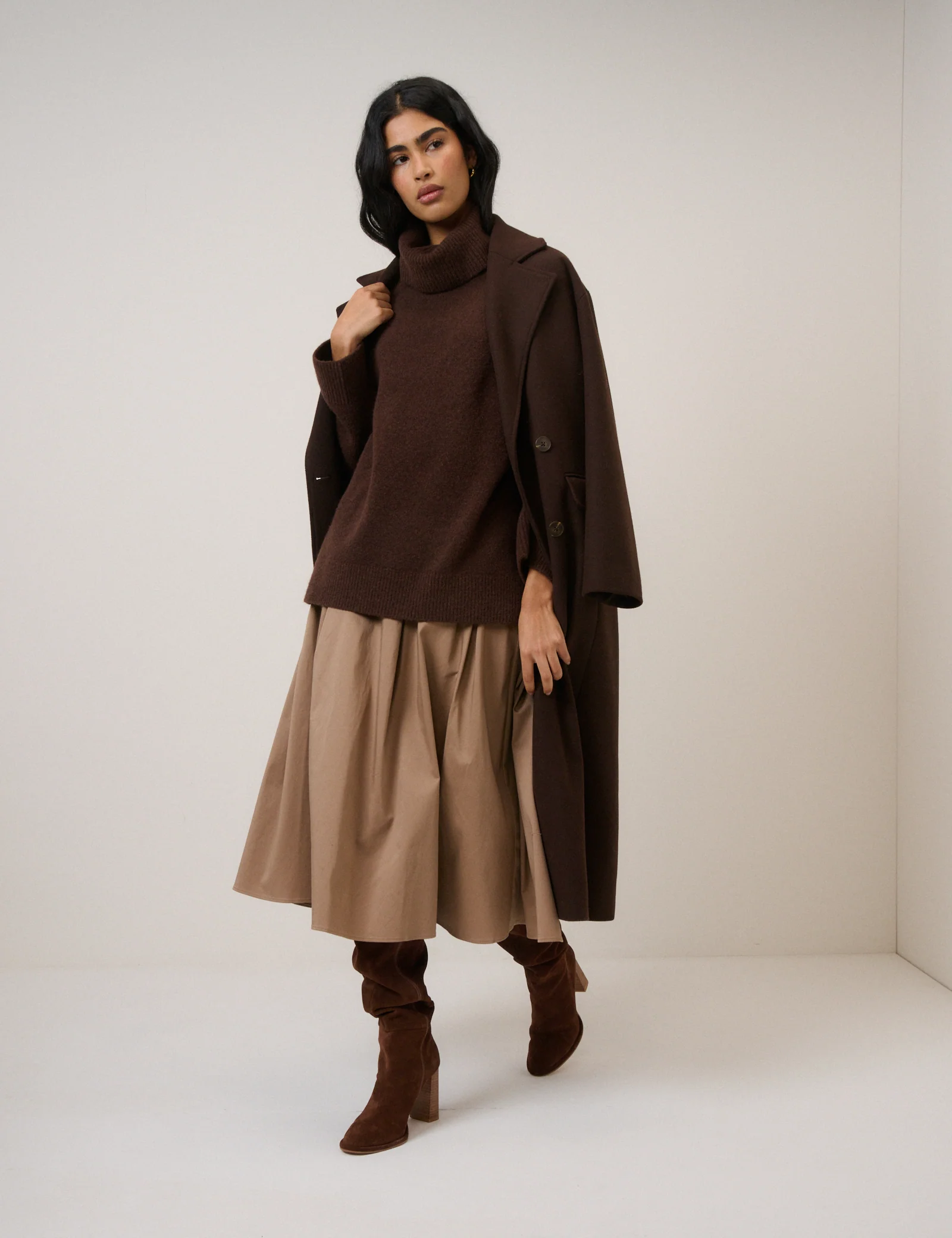 Chocolate Brown Roll Neck Longline Jumper - Image 4
