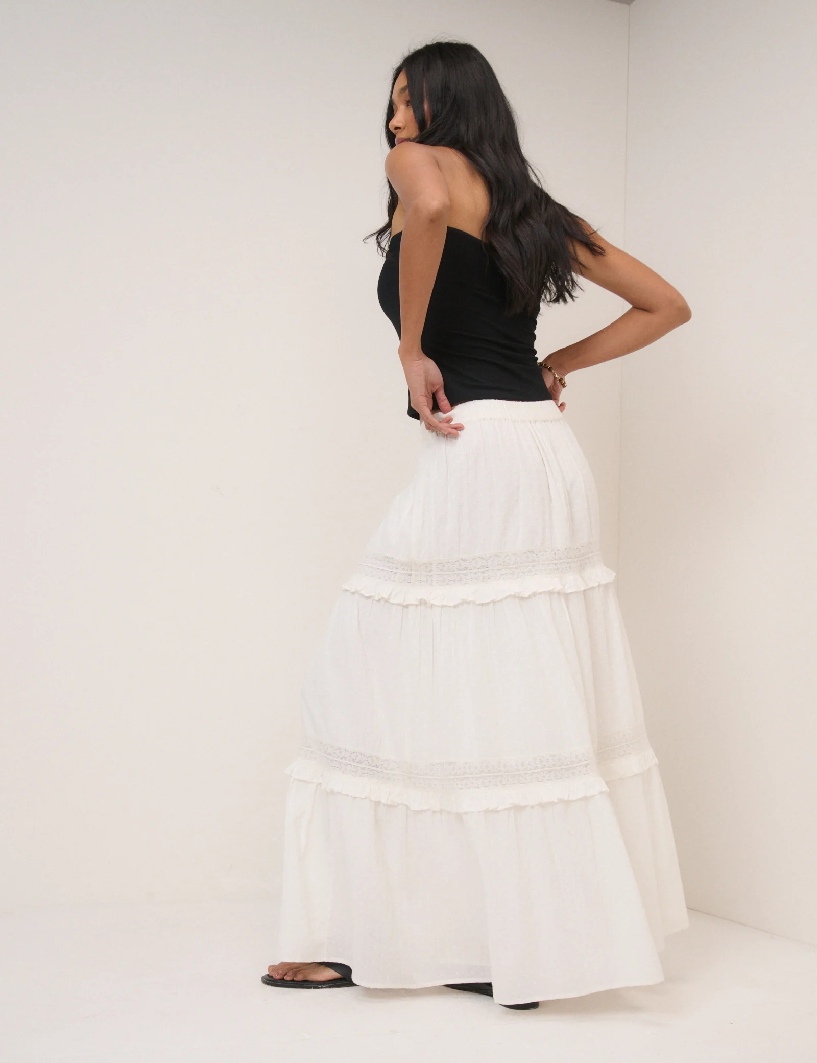 White Tiered Midi Skirt - Image 5