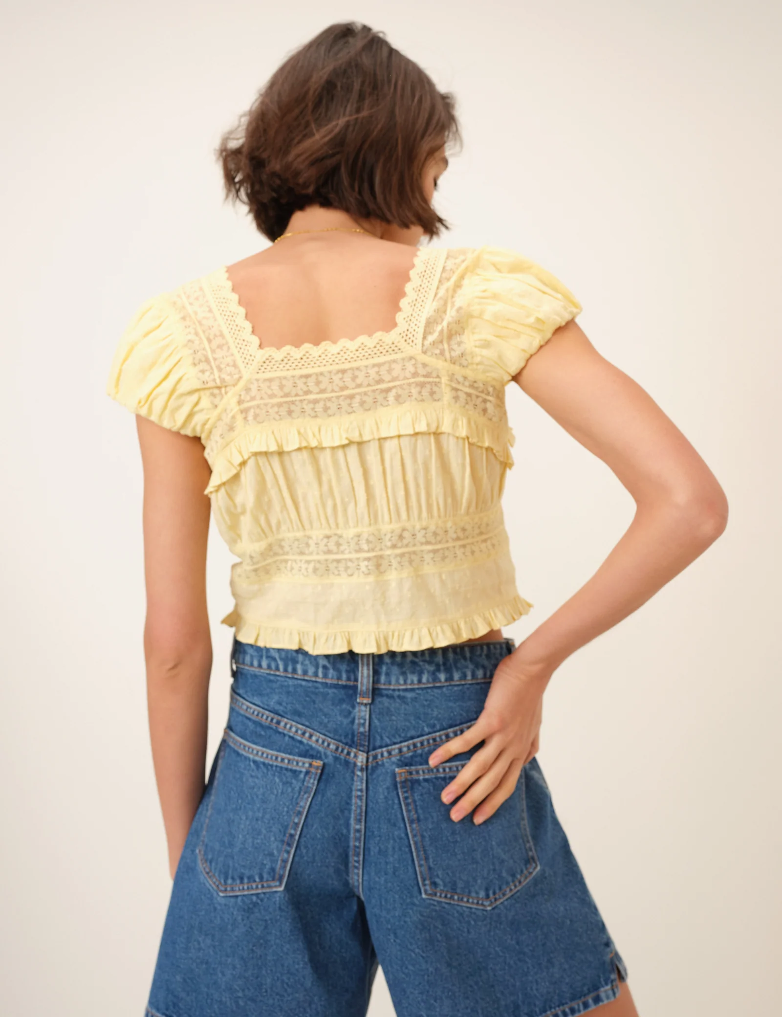 Yellow Lace Short Sleeve Top - Image 5