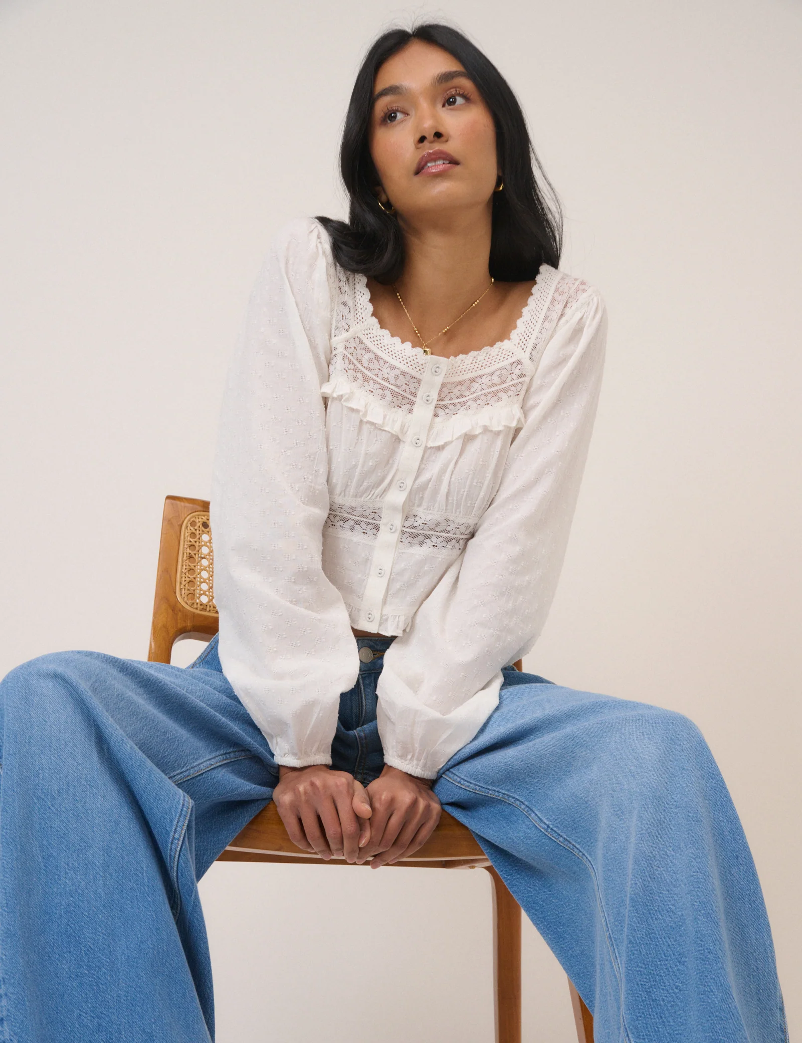 White Dobby Textured Blouse - Image 3