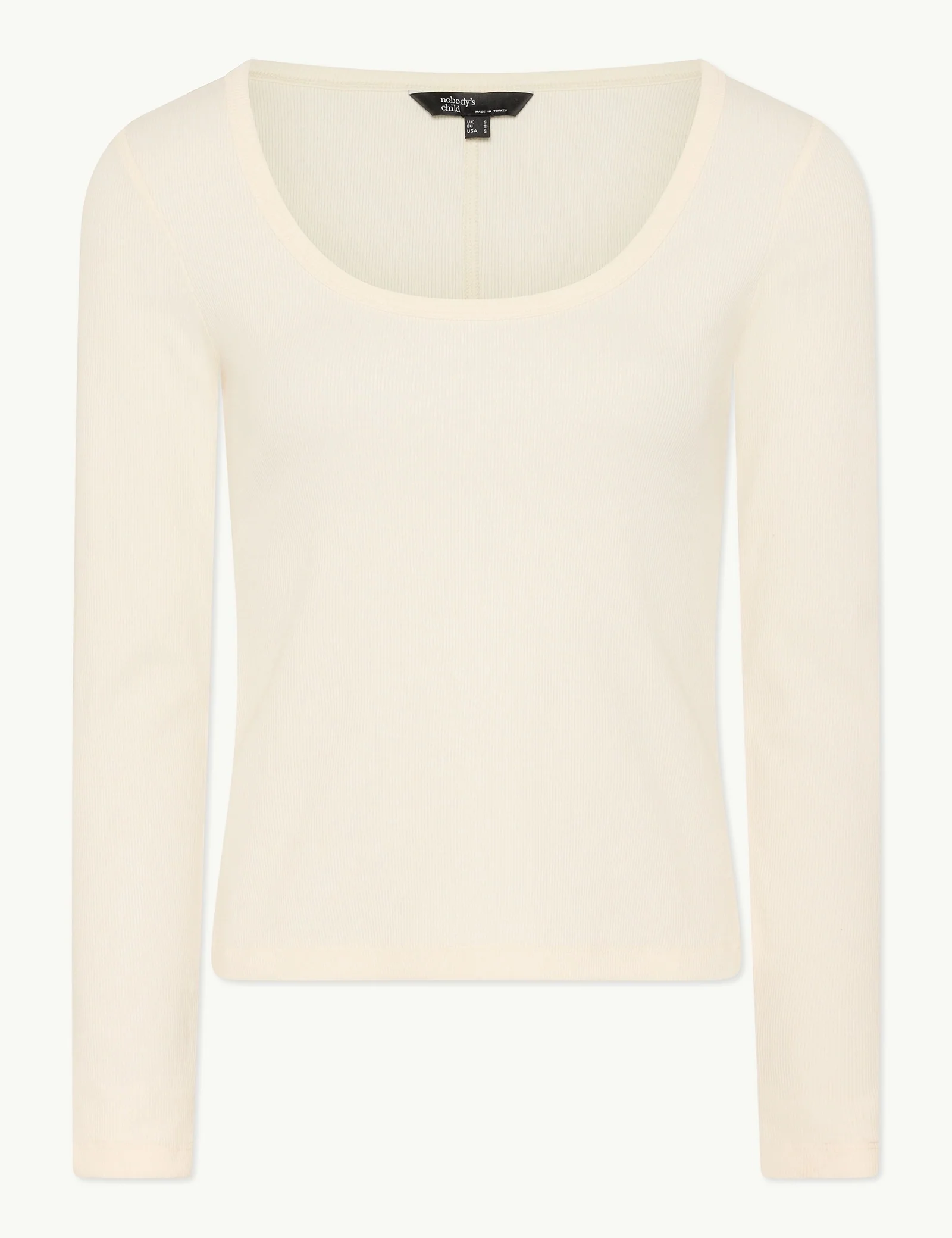 Cream Long Sleeve Scoop Neck Ribbed Top - Image 4