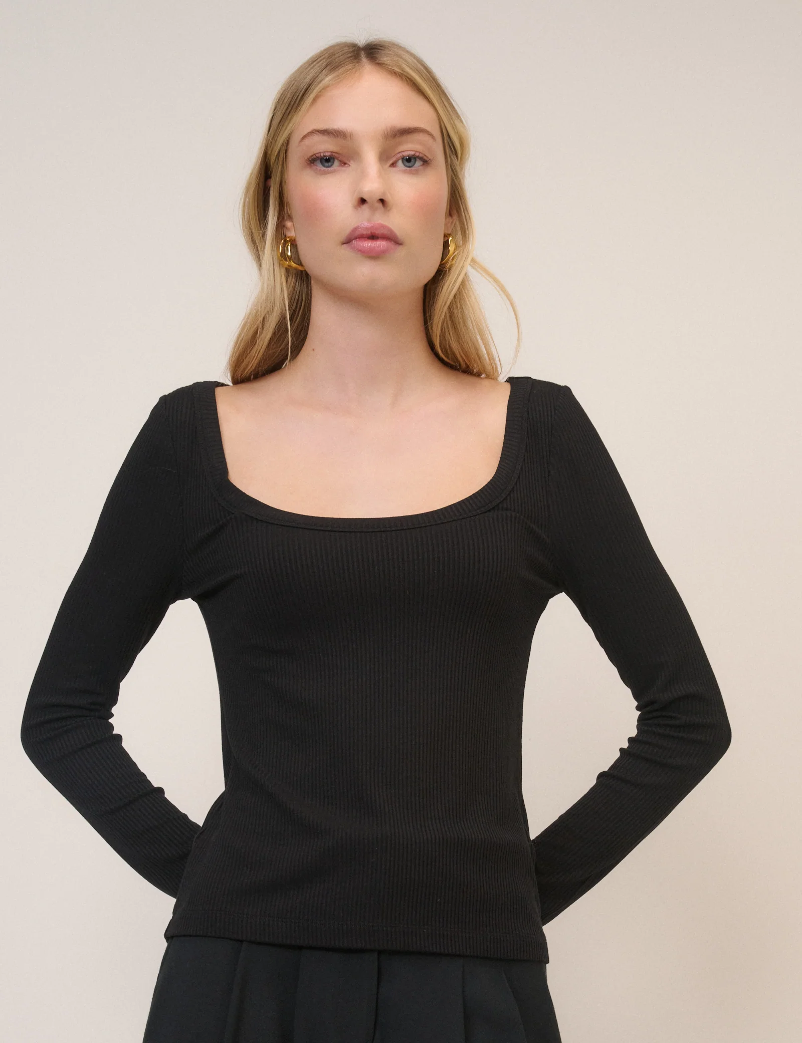 Black Scoop Neck Ribbed Top - Image 4