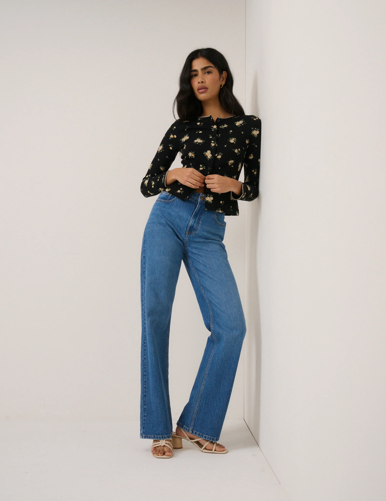 Black Floral Whipstitch Pointelle Cardigan - Image 4
