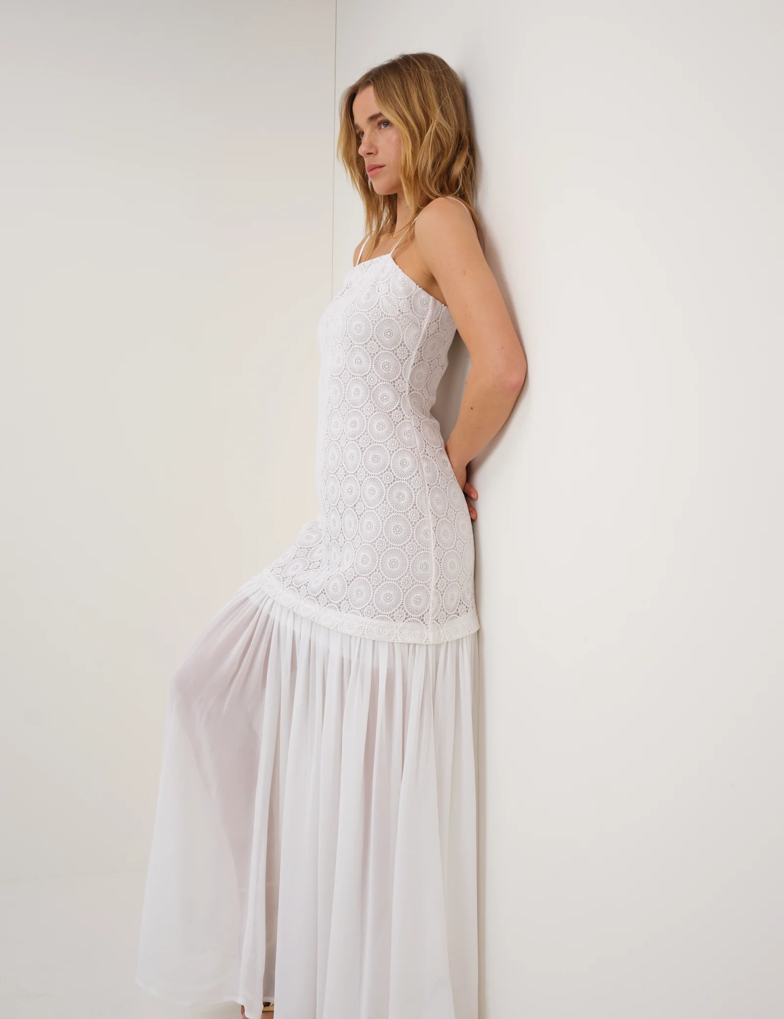 White Drop Waist Lulu Midi Dress - Image 3